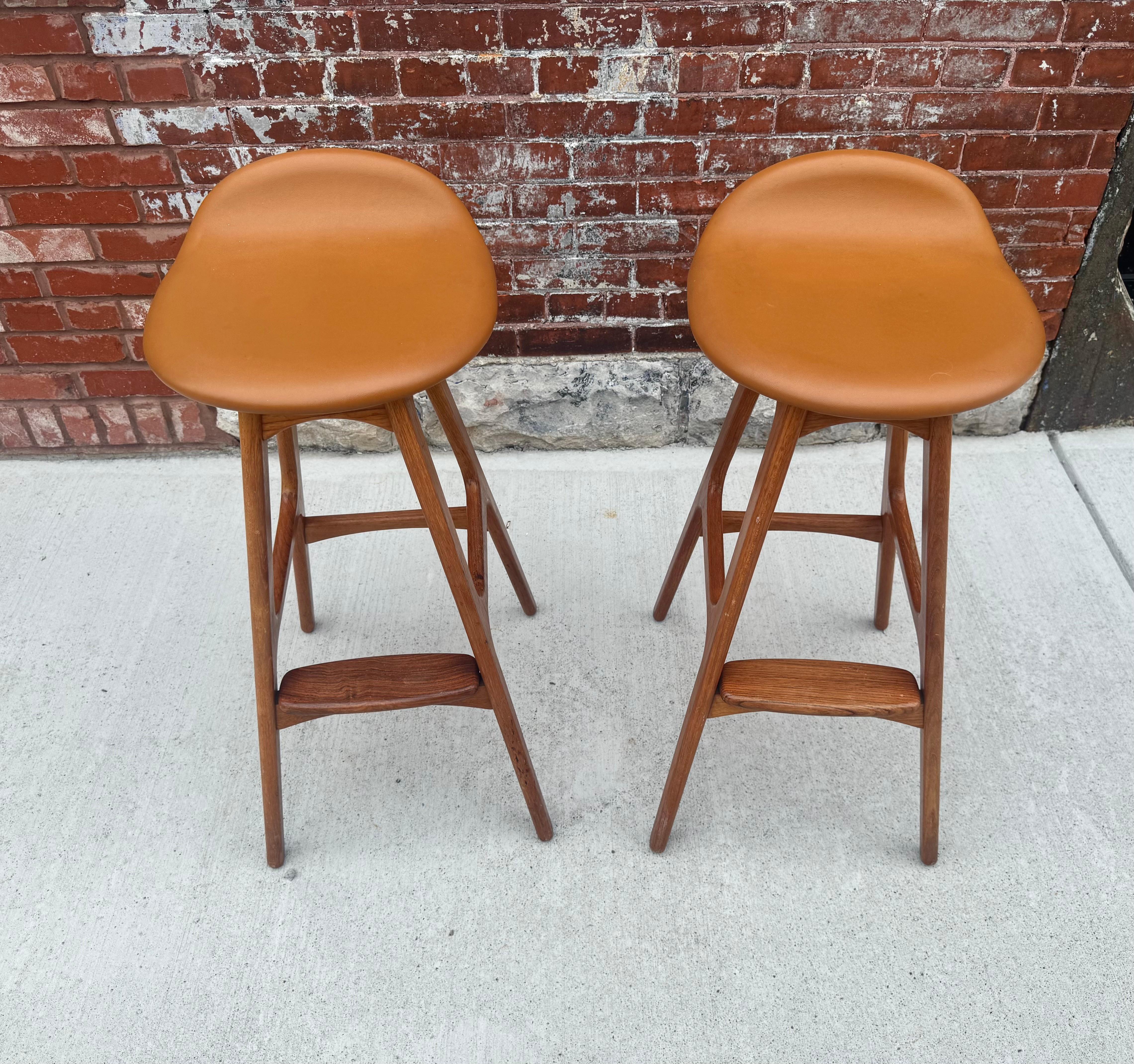 Set of Model OD-61 Bar Stools by Erik Buch for O.D. Mobler, Denmark, c. 1960's In Good Condition For Sale In Buffalo, NY