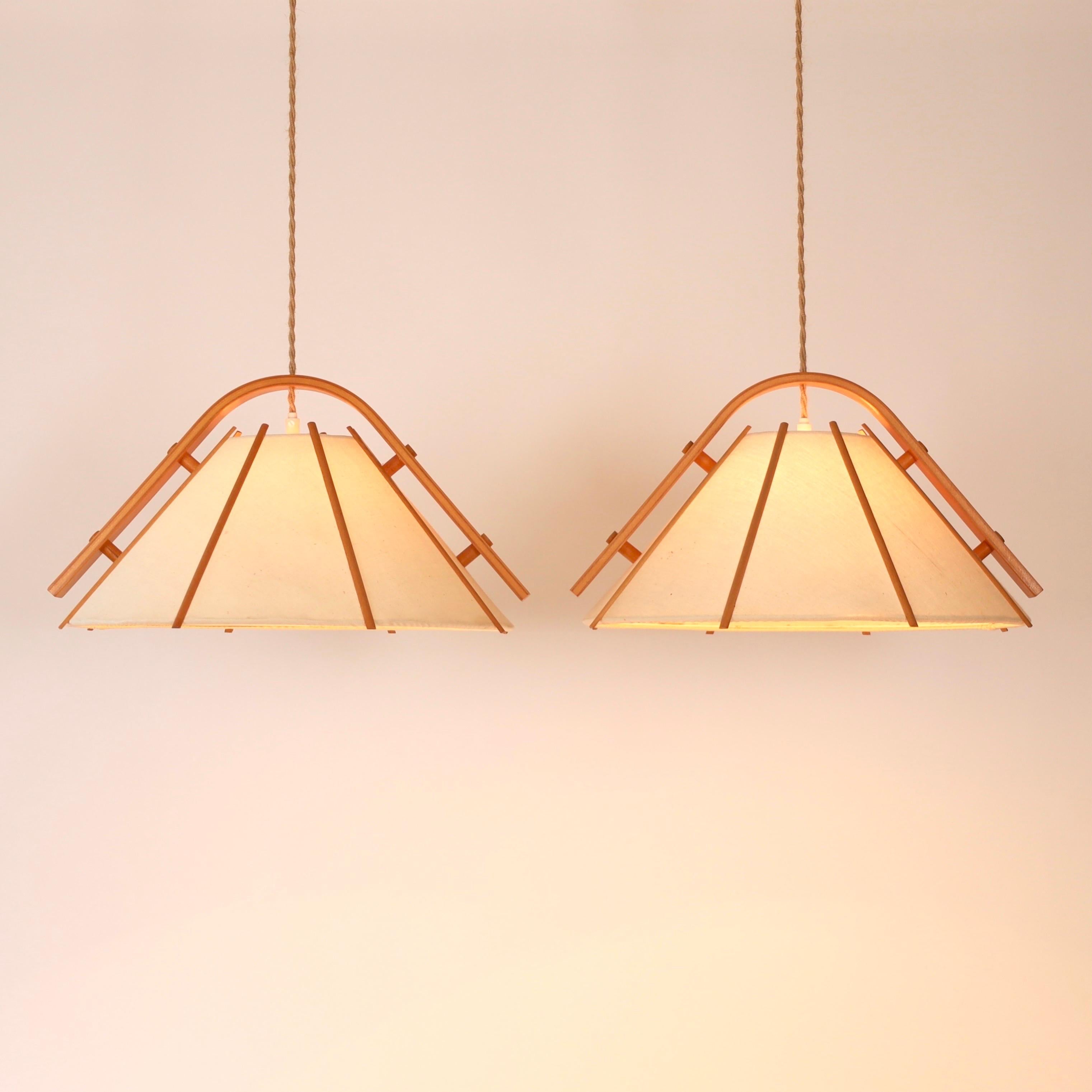 Set of Modern beech wood pendant lights by Jan Wickelgren, 1970s, Sweden 4