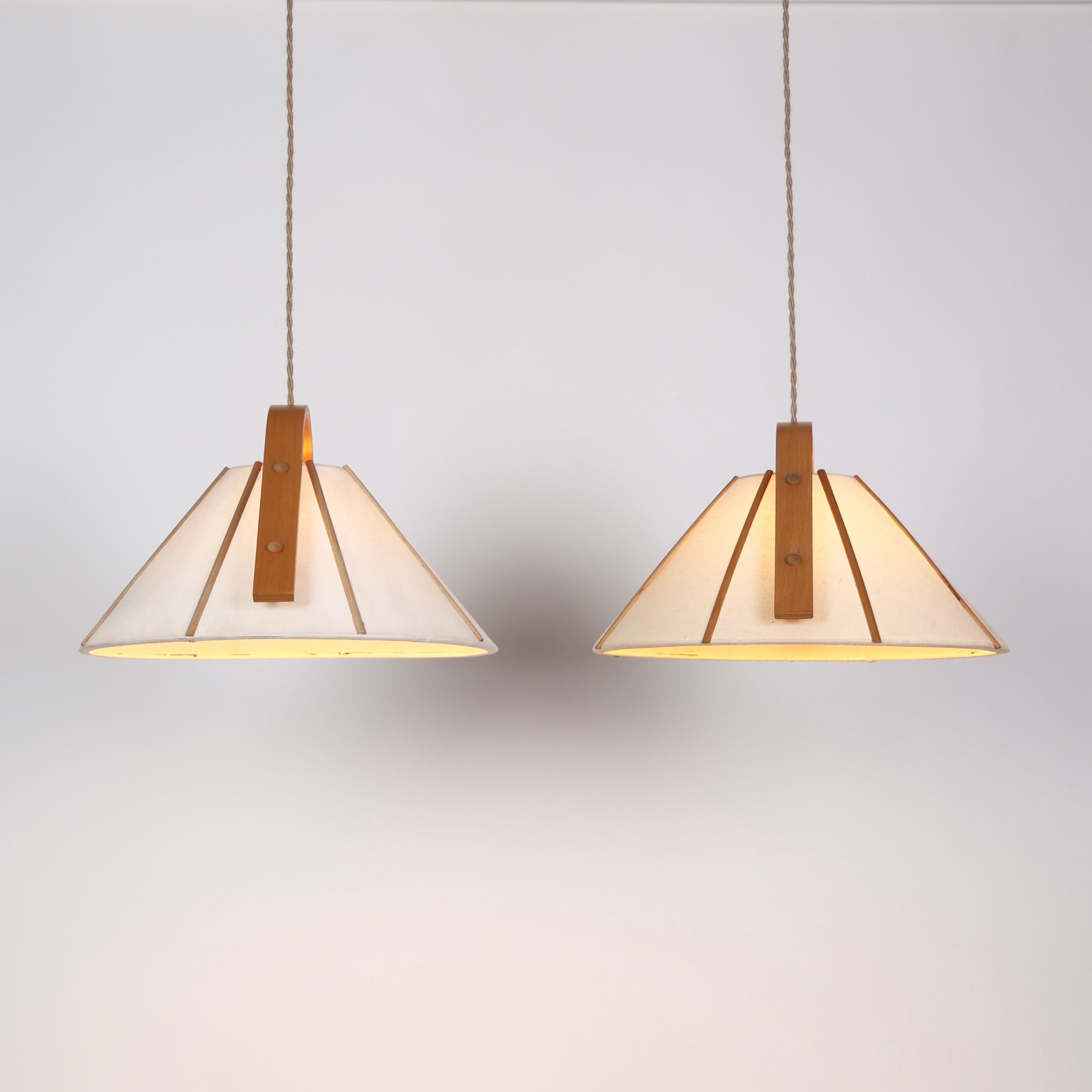 Set of Modern Beech Wood Pendant Lights by Jan Wickelgren, 1970s, Sweden in vendita 5