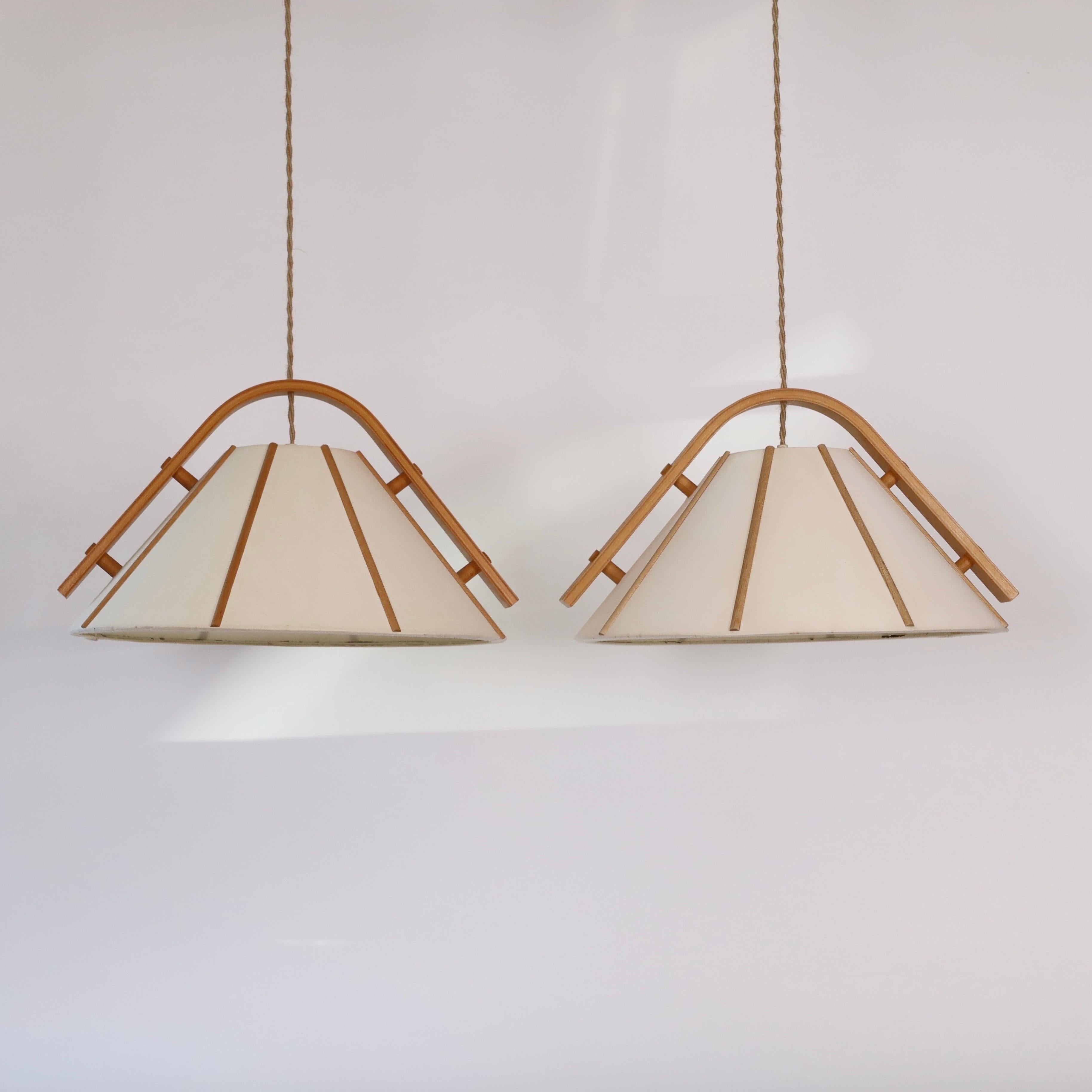 Set of Modern beech wood pendant lights by Jan Wickelgren, 1970s, Sweden 7