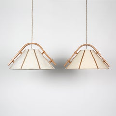 Set of Modern Beech Wood Pendant Lights by Jan Wickelgren, 1970s, Sweden