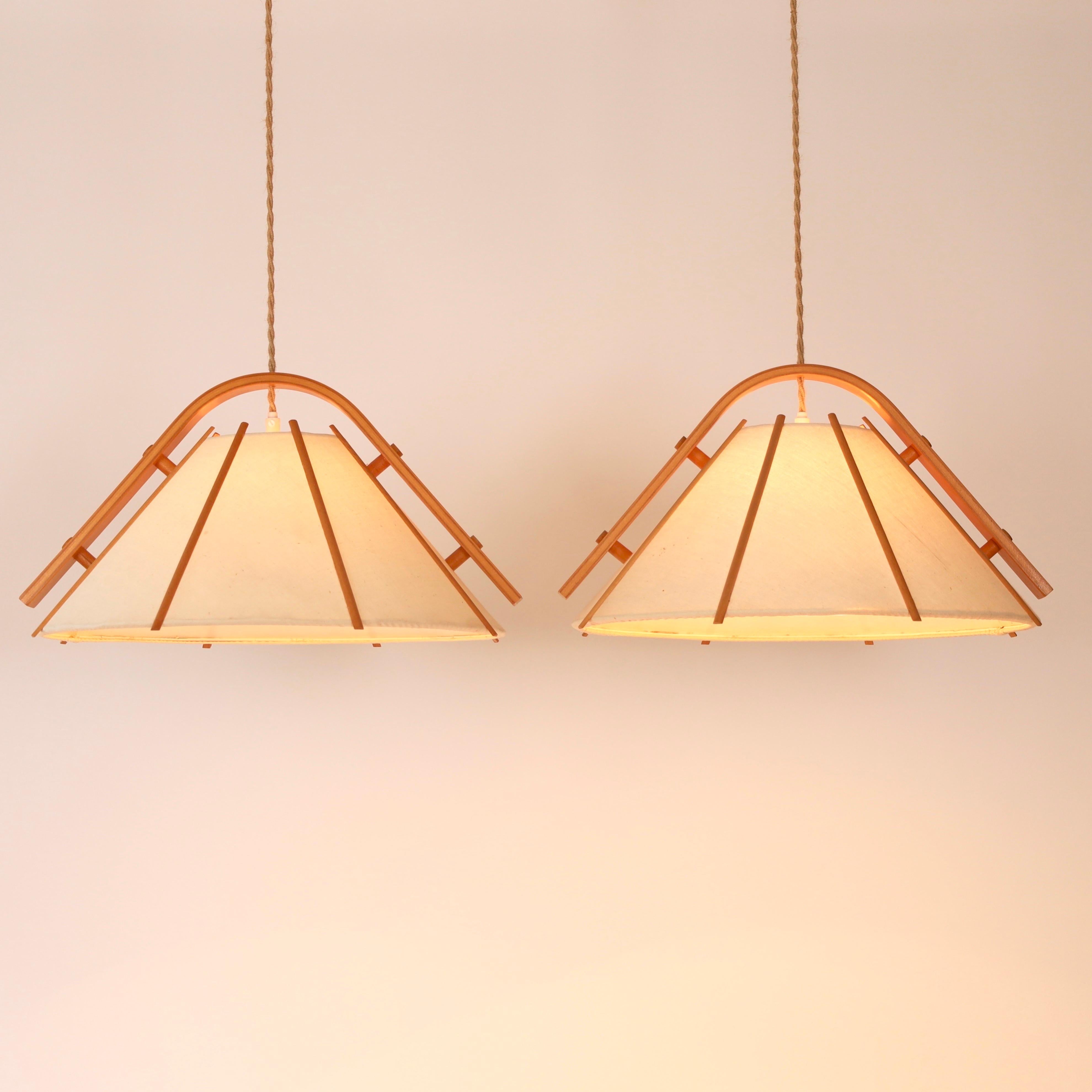 Swedish Set of Modern beech wood pendant lights by Jan Wickelgren, 1970s, Sweden