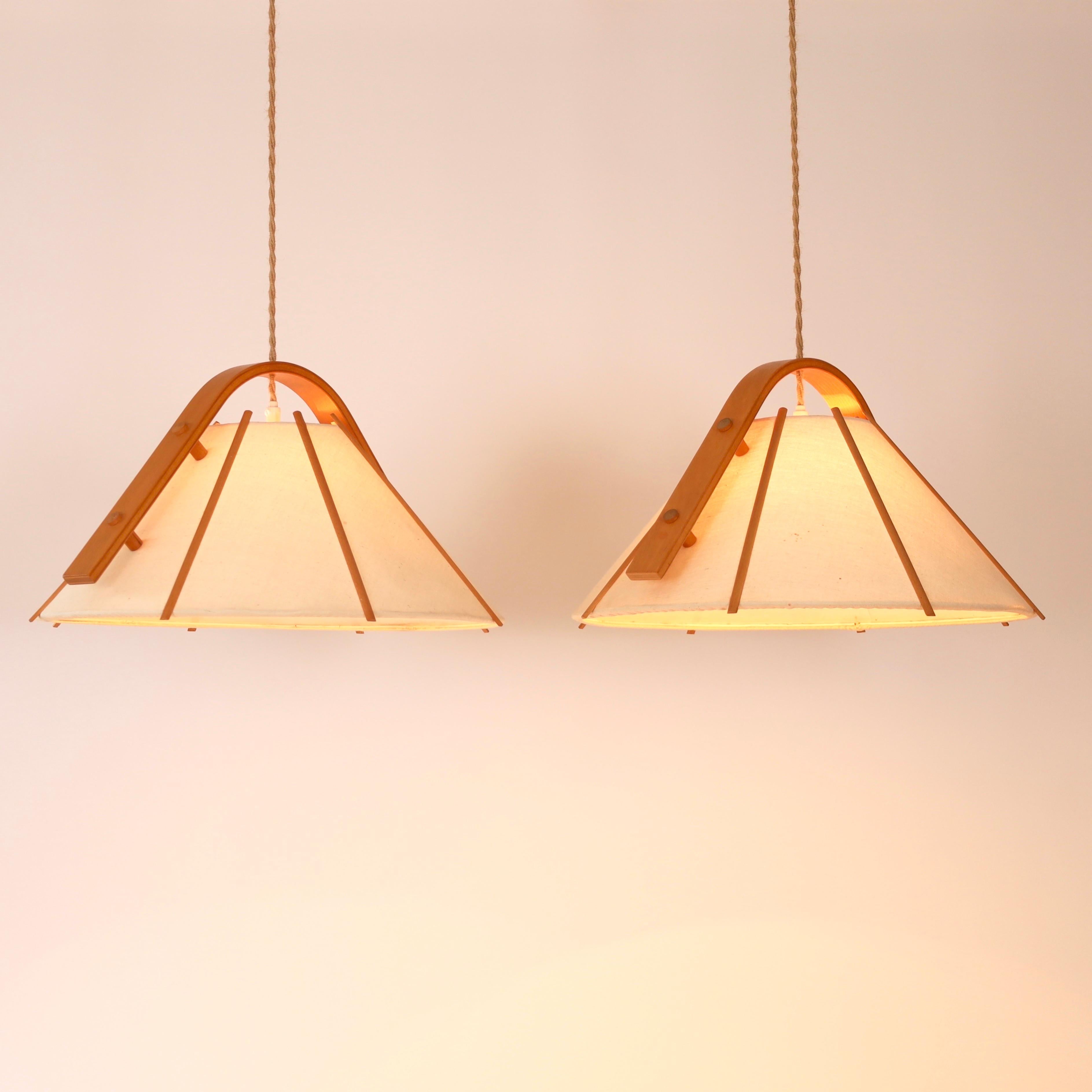 Late 20th Century Set of Modern beech wood pendant lights by Jan Wickelgren, 1970s, Sweden