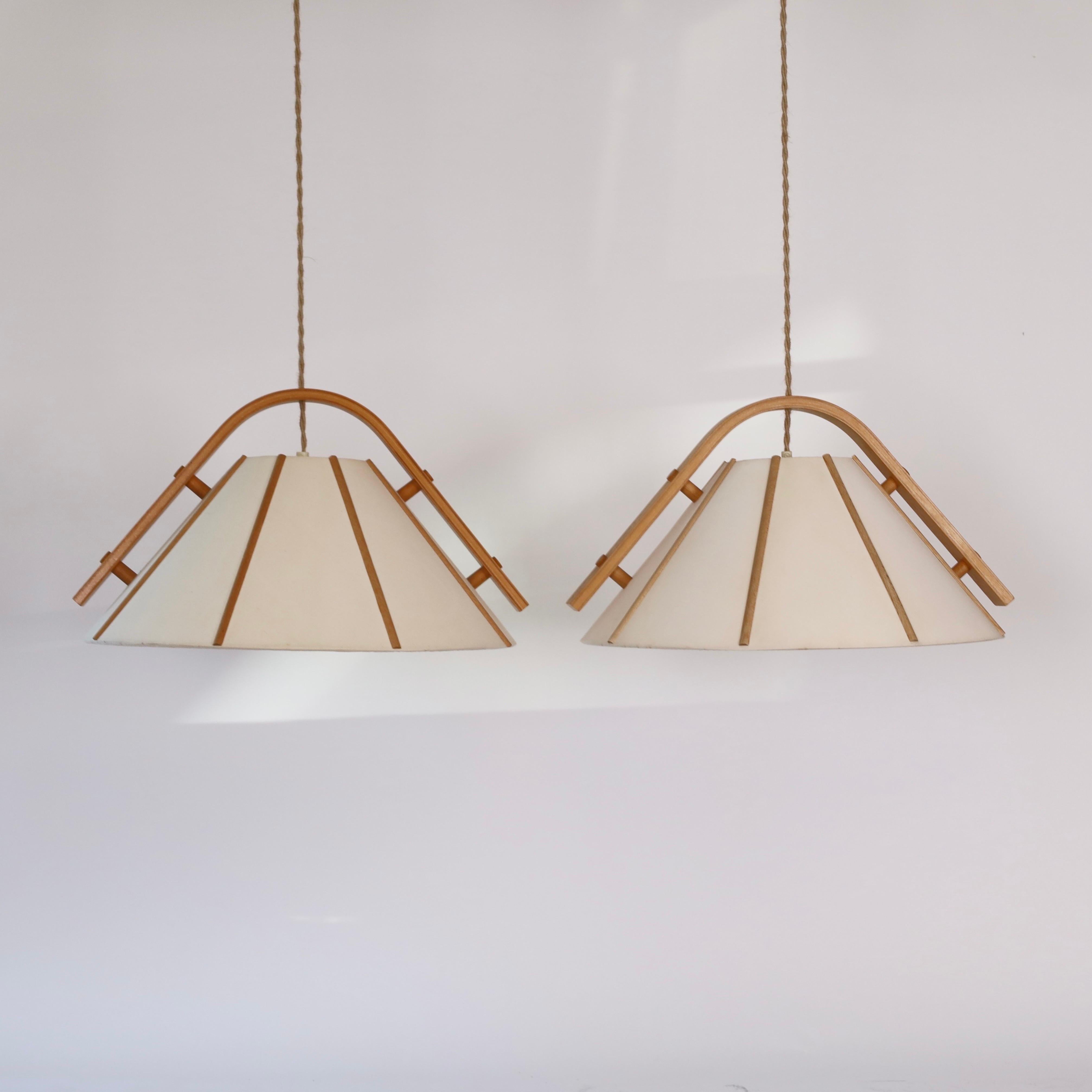 Late 20th Century Set of Modern beech wood pendant lights by Jan Wickelgren, 1970s, Sweden