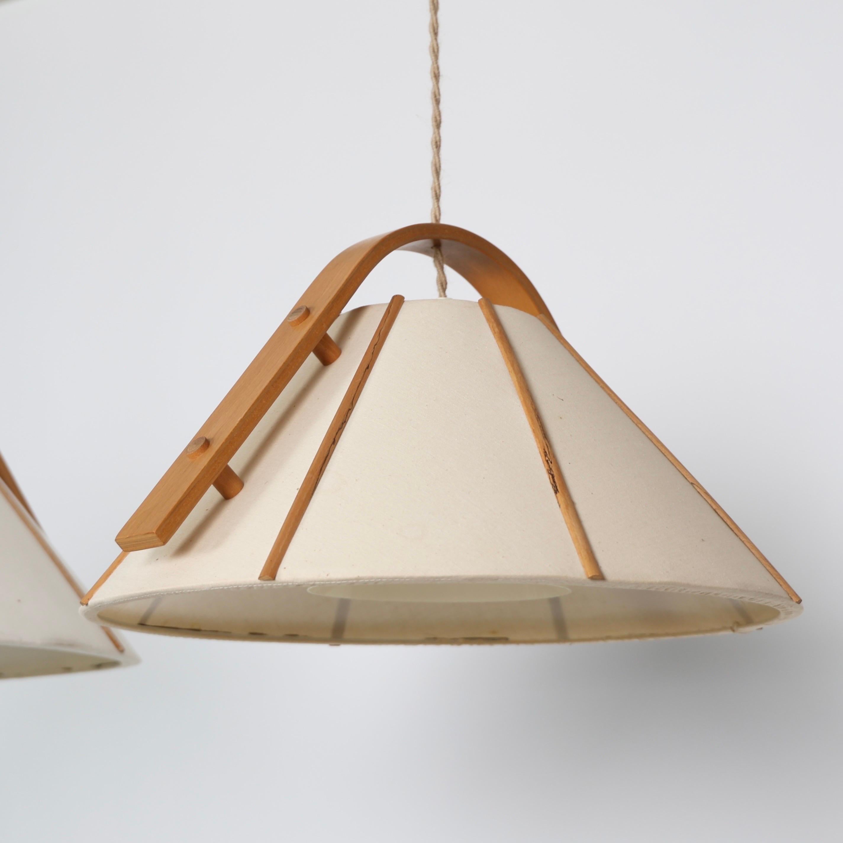 Fine XX secolo Set of Modern Beech Wood Pendant Lights by Jan Wickelgren, 1970s, Sweden in vendita