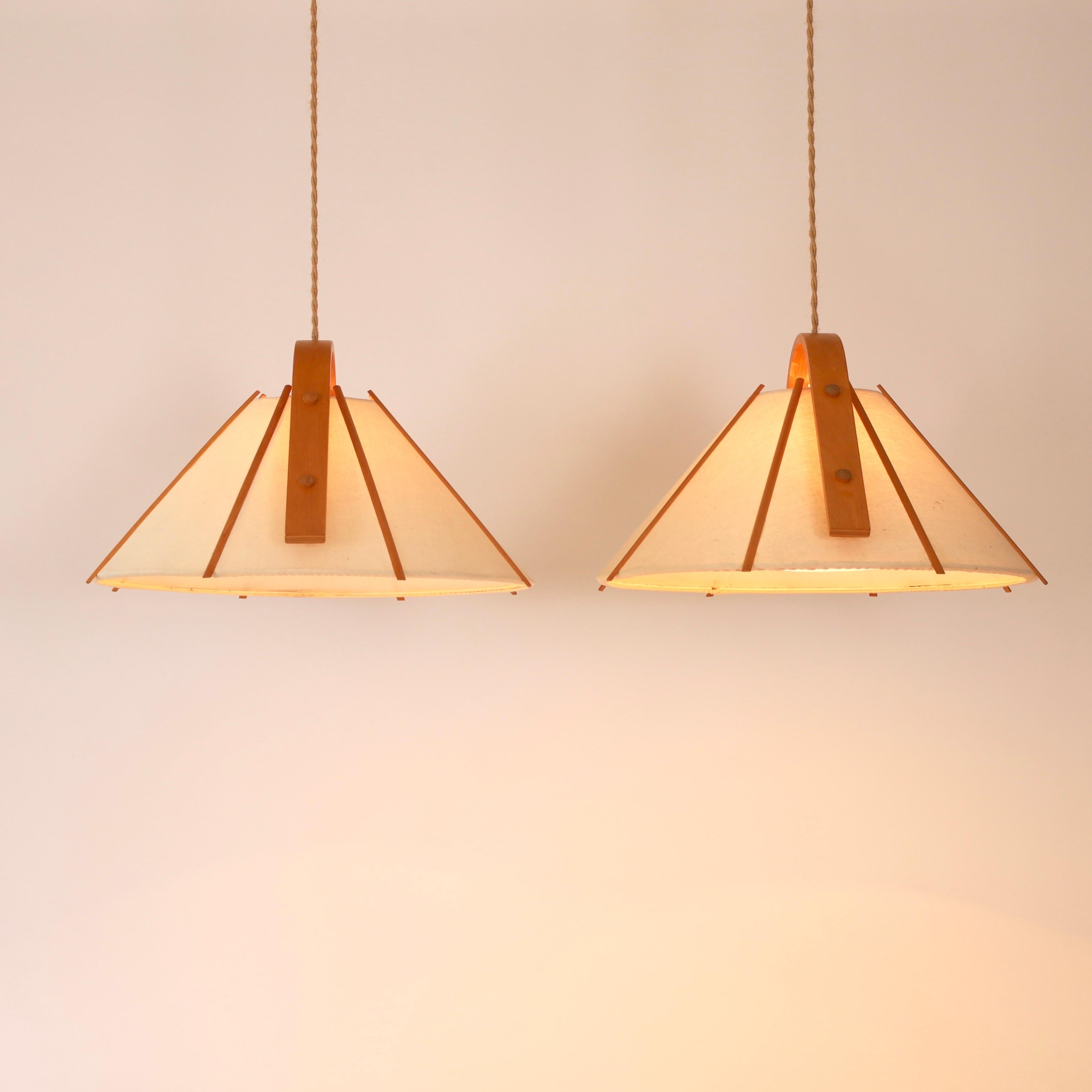 Set of Modern beech wood pendant lights by Jan Wickelgren, 1970s, Sweden 1