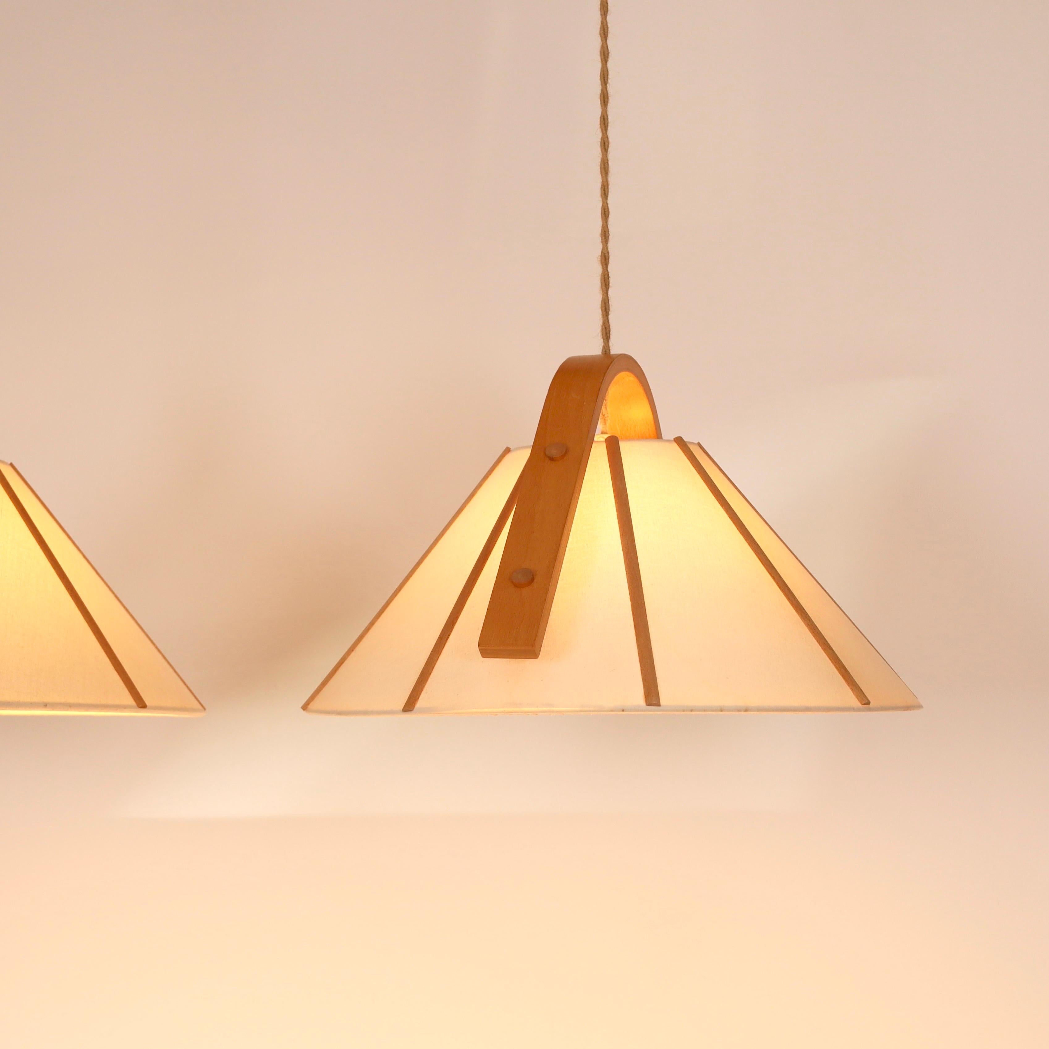Set of Modern beech wood pendant lights by Jan Wickelgren, 1970s, Sweden 2