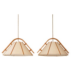 Vintage Set of Modern beech wood pendant lights by Jan Wickelgren, 1970s, Sweden 