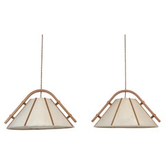 Set of Modern Beech Wood Pendant Lights by Jan Wickelgren, 1970s, Sweden
