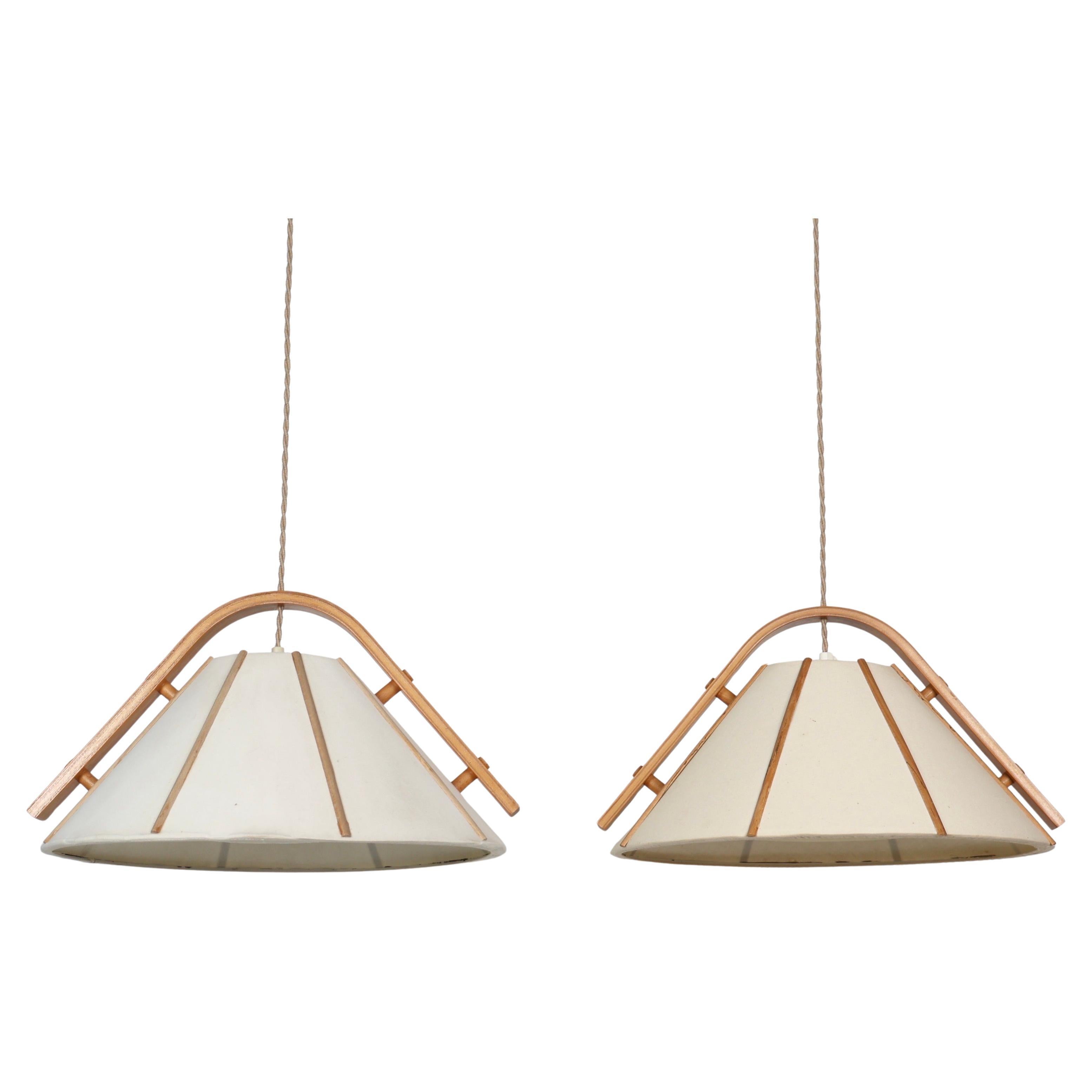 Set of Modern Beech Wood Pendant Lights by Jan Wickelgren, 1970s, Sweden