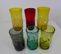 Set of Modern Blenko Glass Colorful Pinch Tumblers, 1970s
