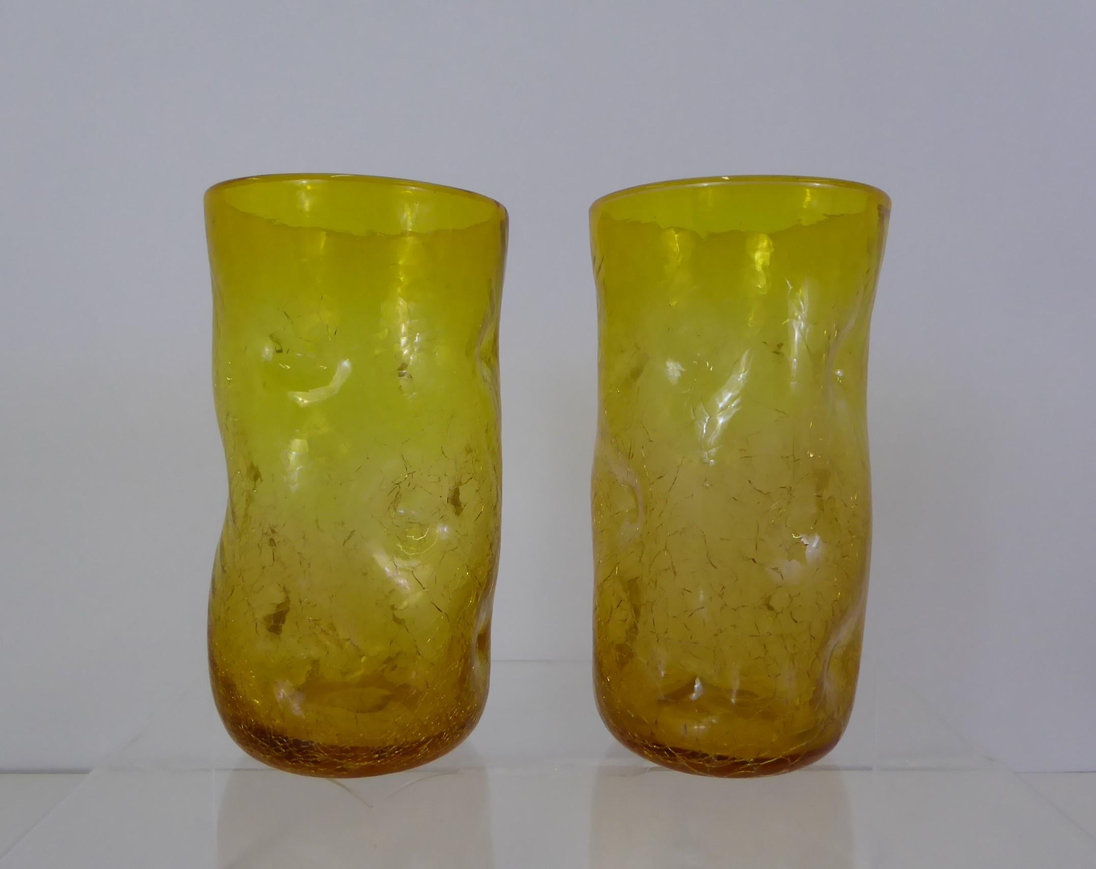 Set of Modern Blenko Glass Colorful Pinch Tumblers, 1970s In Good Condition In Miami, FL