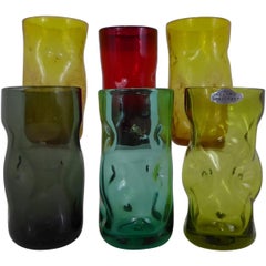 Vintage Set of Modern Blenko Glass Colorful Pinch Tumblers, 1970s