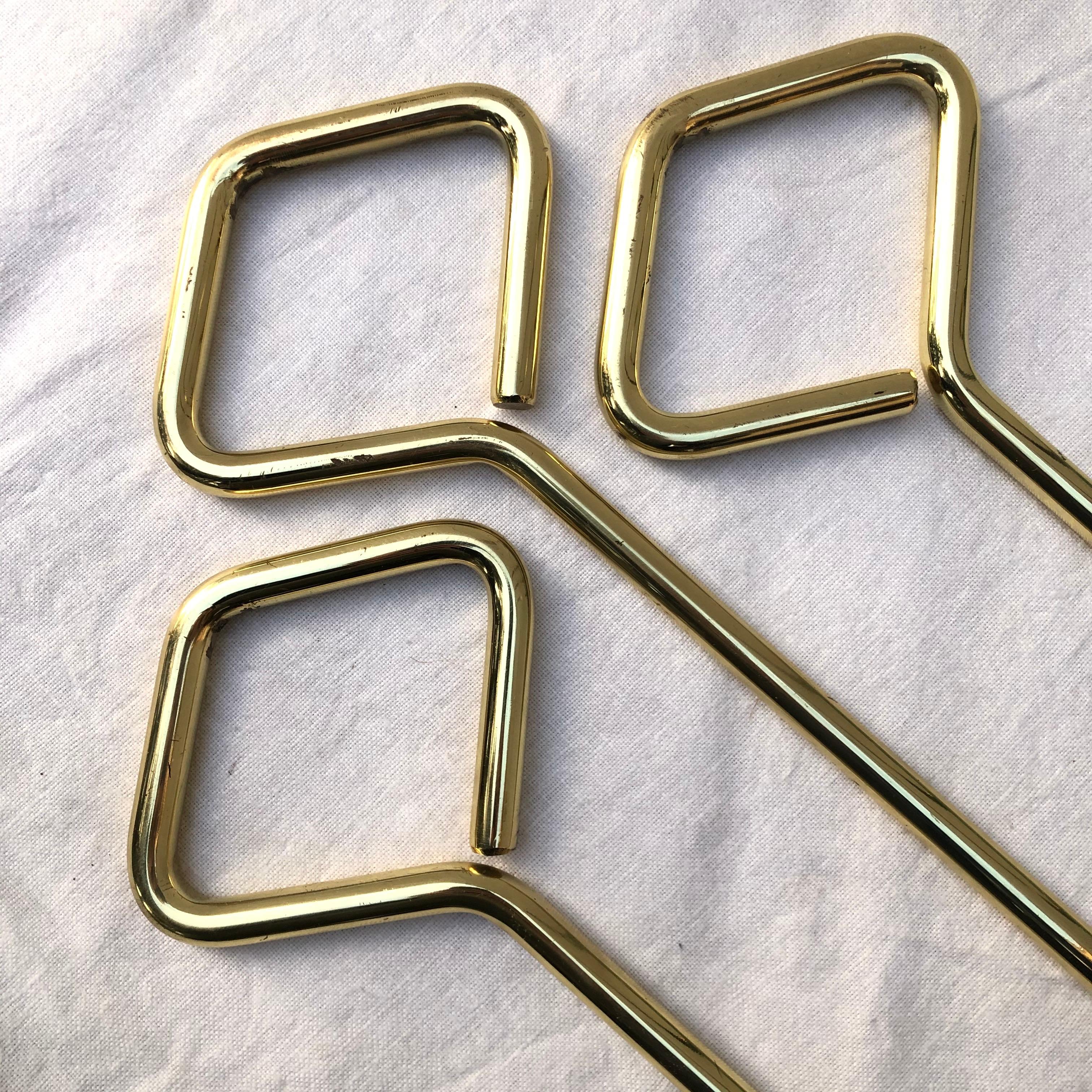 20th Century Set of Modern Brass and Glass Fireplace Tools