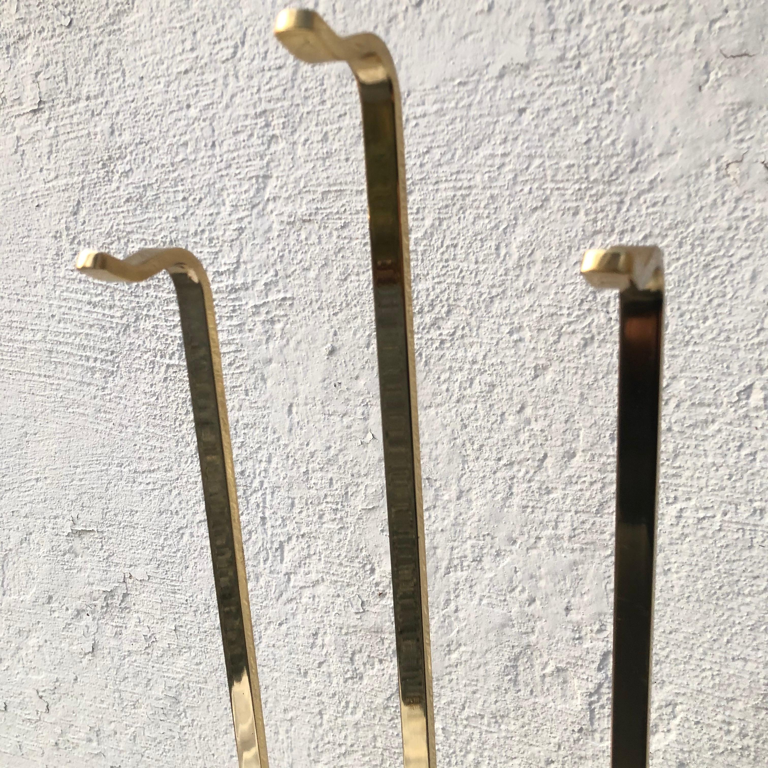 Set of Modern Brass and Glass Fireplace Tools 2
