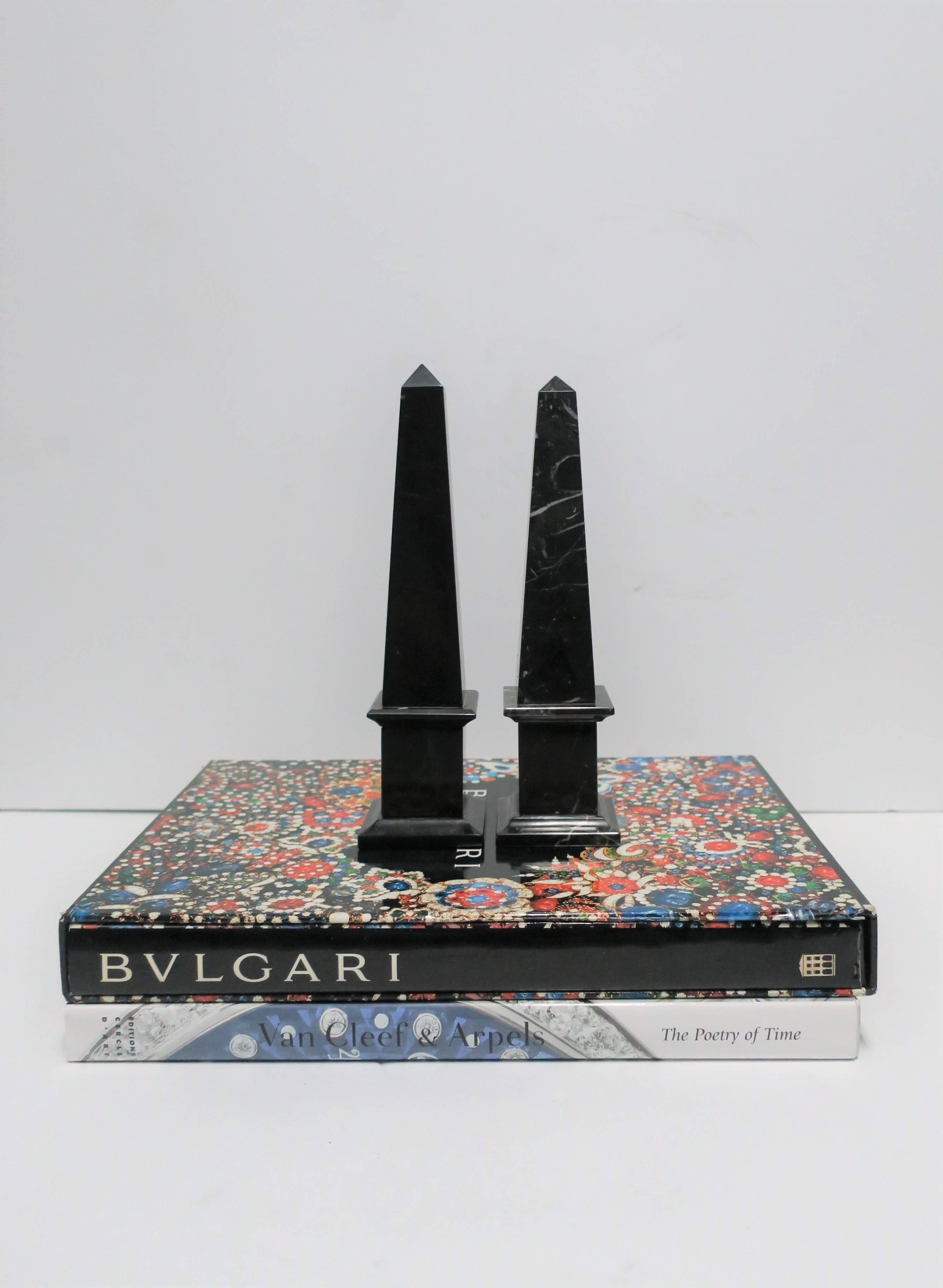 Pair of Italian Modern Black and White Marble Obelisks 9