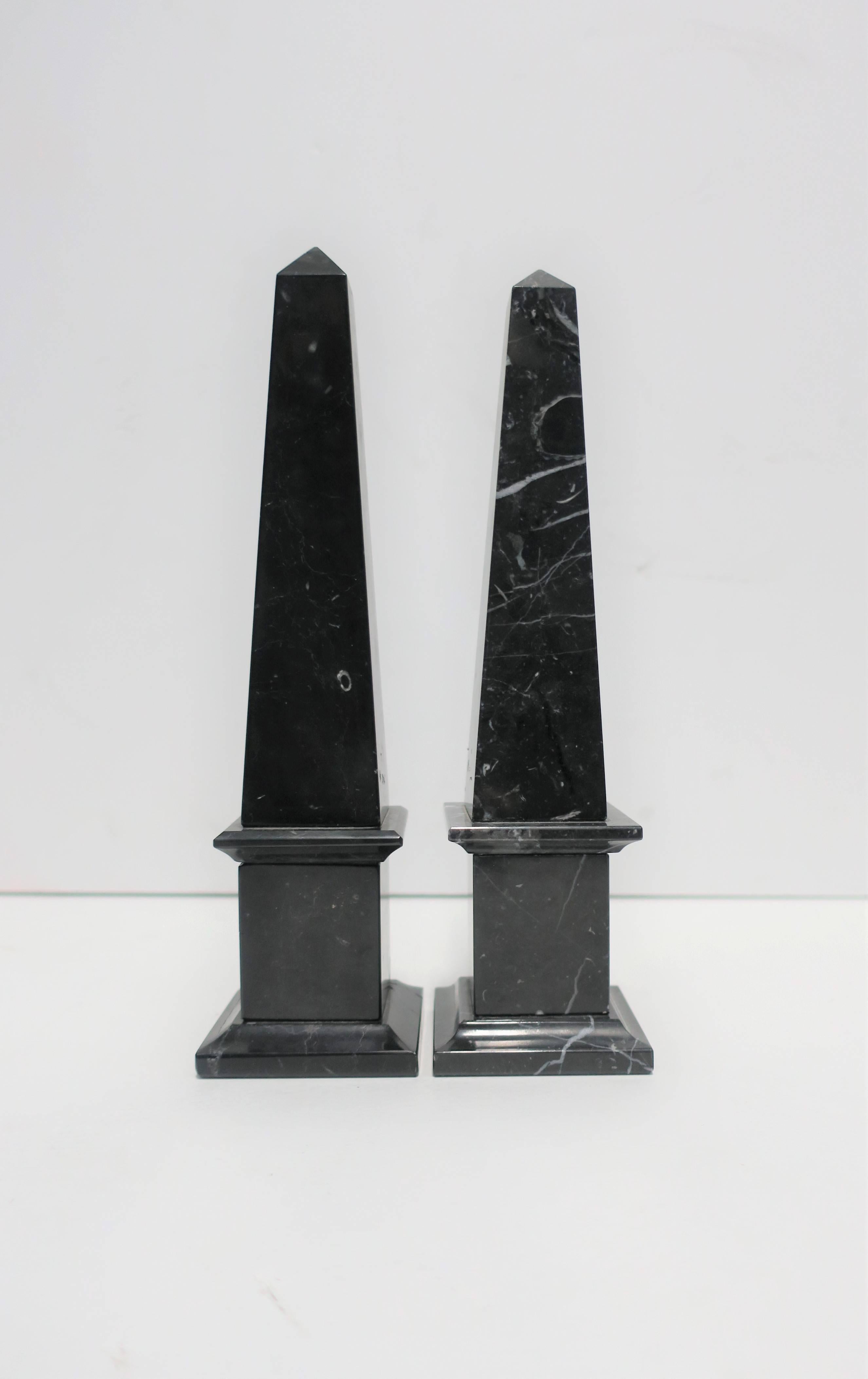 Late 20th Century Pair of Italian Modern Black and White Marble Obelisks