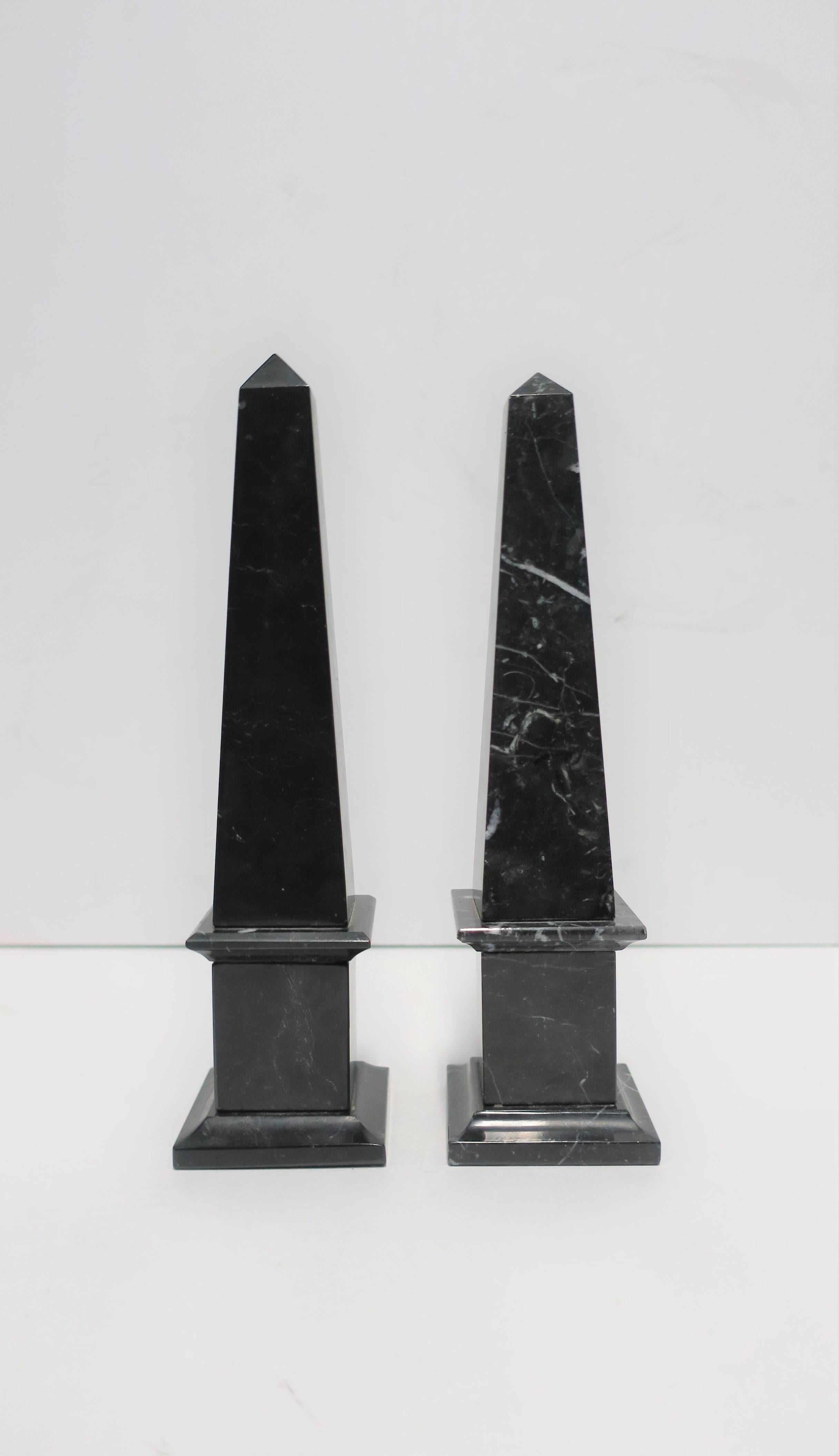 Pair of Italian Modern Black and White Marble Obelisks 1