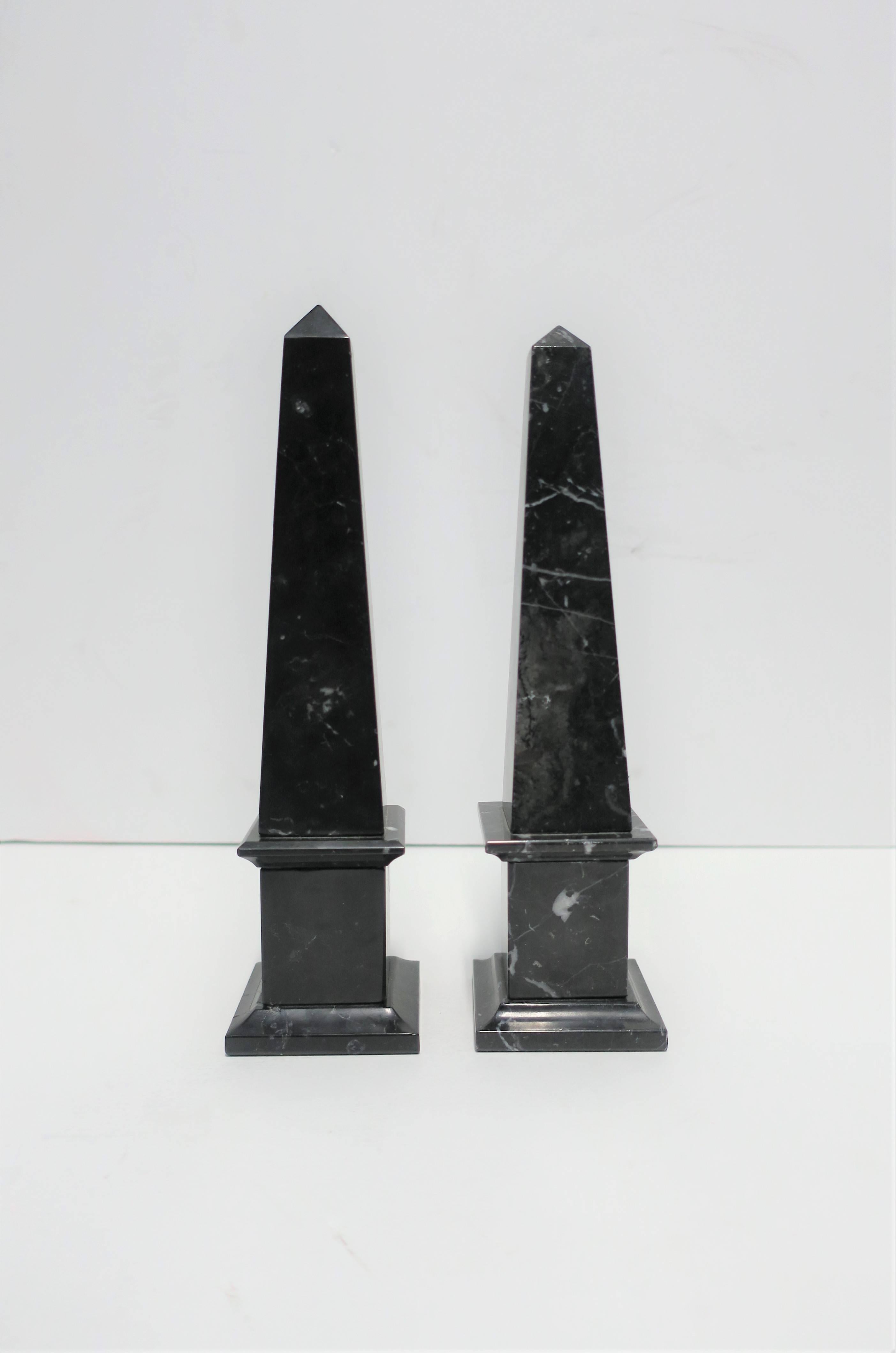 Pair of Italian Modern Black and White Marble Obelisks 2