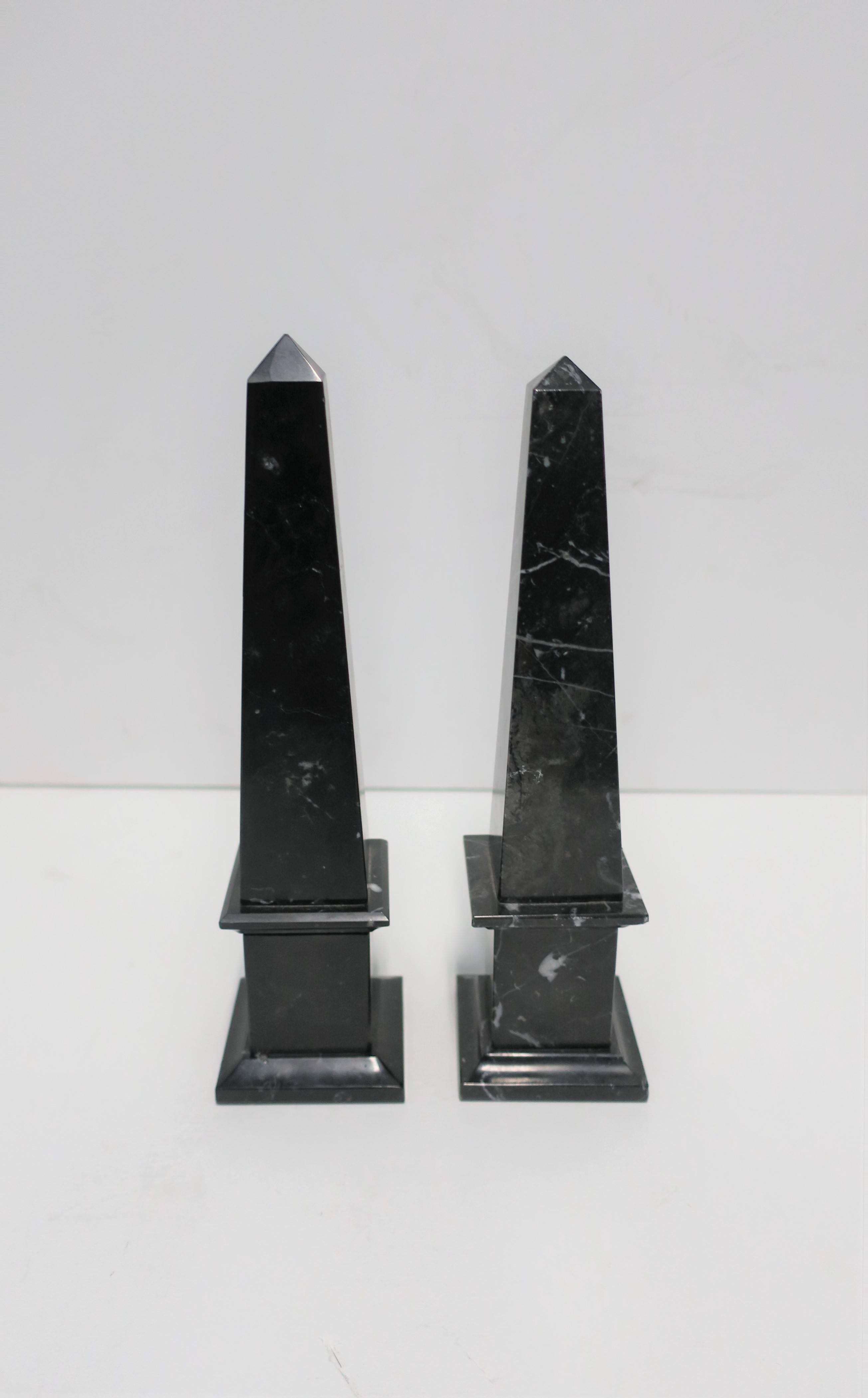 Pair of Italian Modern Black and White Marble Obelisks 3