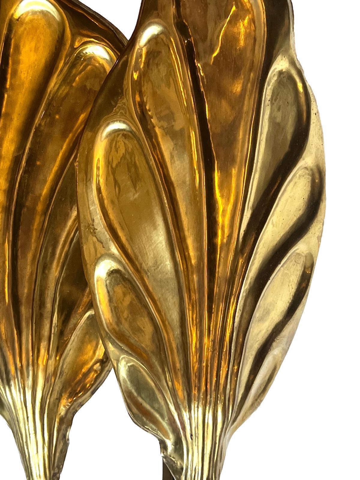 Hammered Set of Moderne Brass Leaf Sconces, Sold Per Pair For Sale