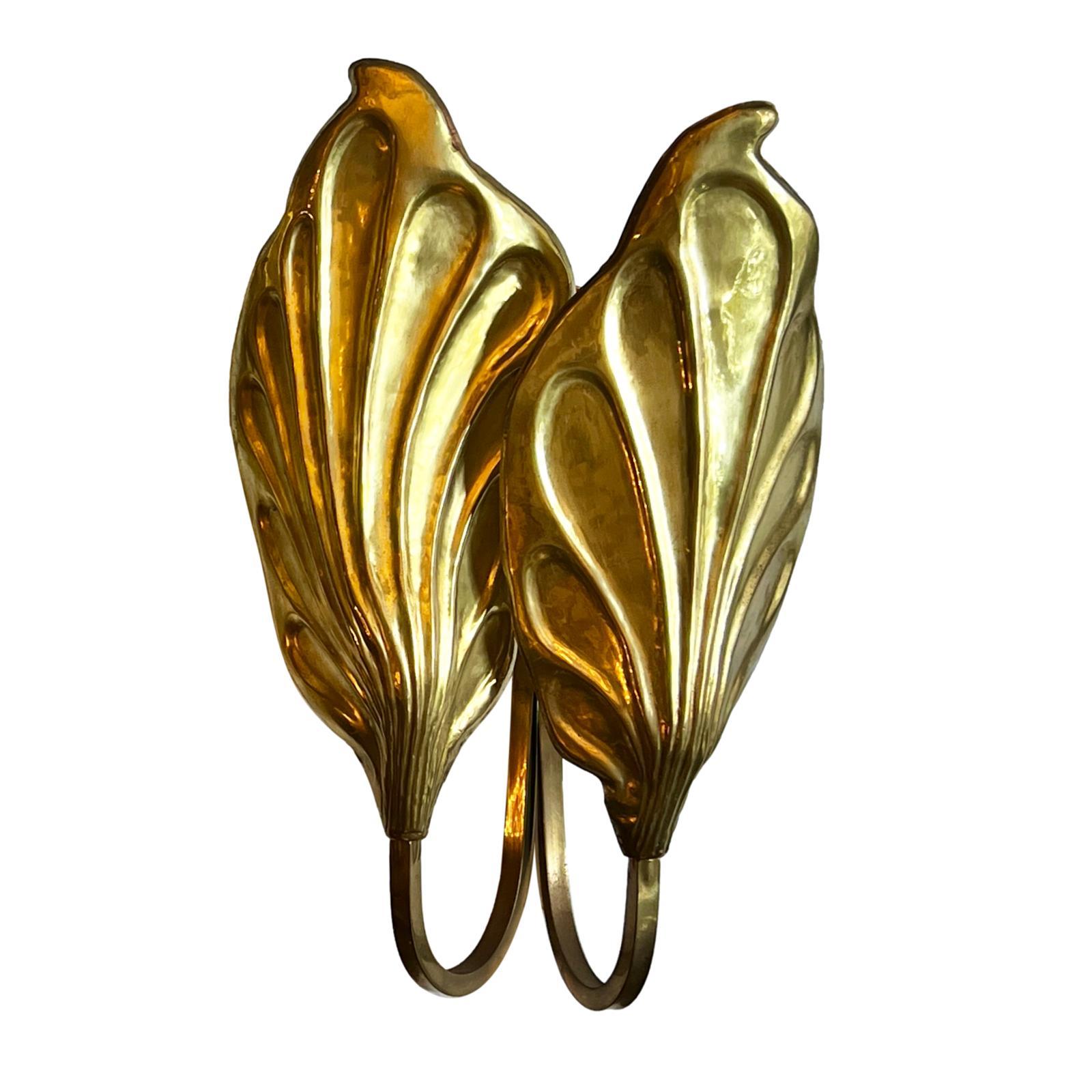 Set of Moderne Brass Leaf Sconces, Sold Per Pair In Good Condition For Sale In New York, NY