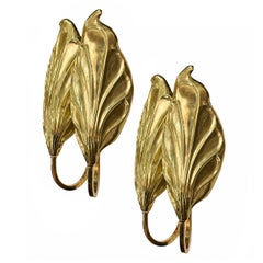 Set of Moderne Brass Leaf Sconces, Sold Per Pair
