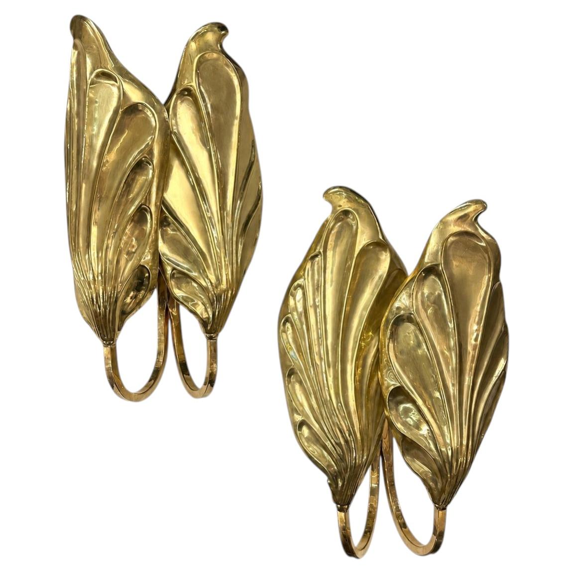 Set of Moderne Brass Leaf Sconces, Sold Per Pair