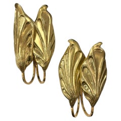 Set of Moderne Brass Leaf Sconces, Sold Per Pair
