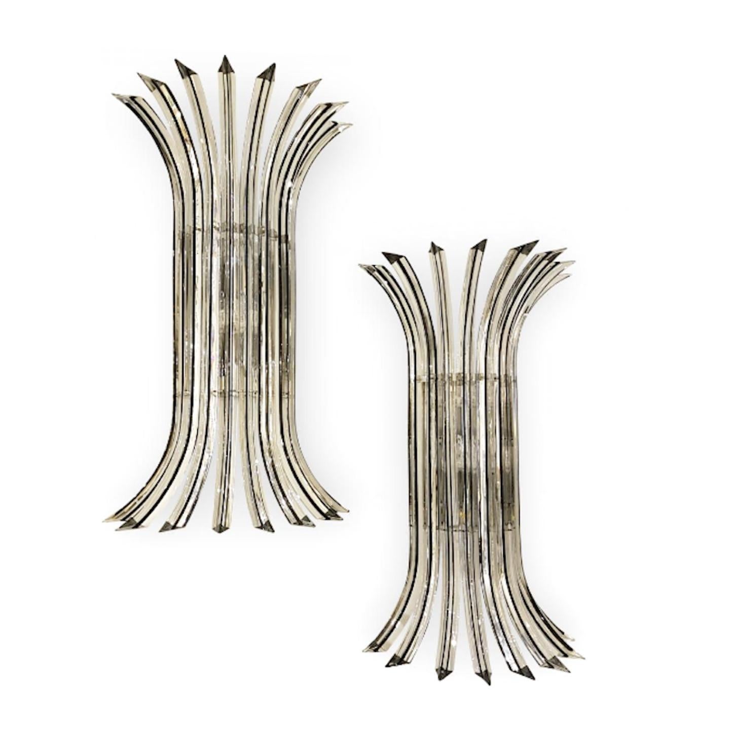 Italian Set of Moderne Clear Glass Sconces, Sold Per Pair