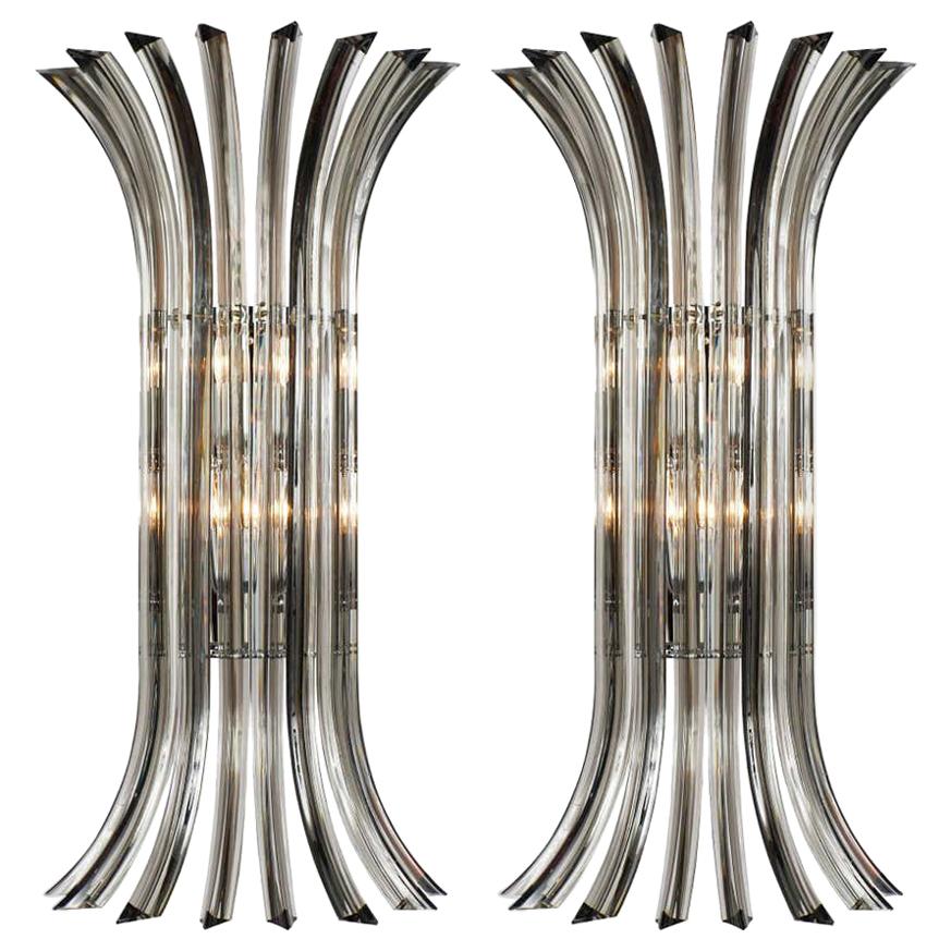 Set of Moderne Clear Glass Sconces, Sold Per Pair