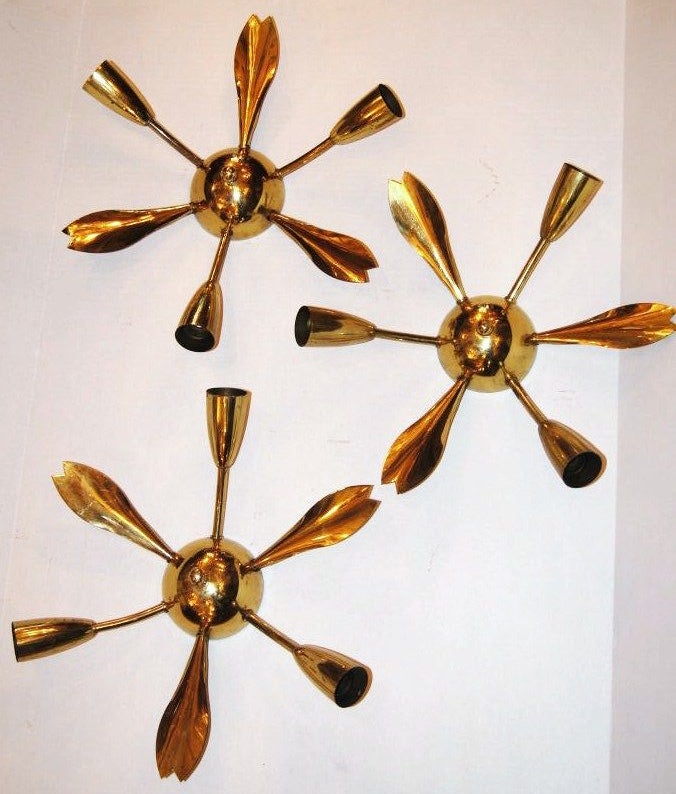 Italian Set of Moderne Flush Mounted Light Fixtures, Sold Individually For Sale