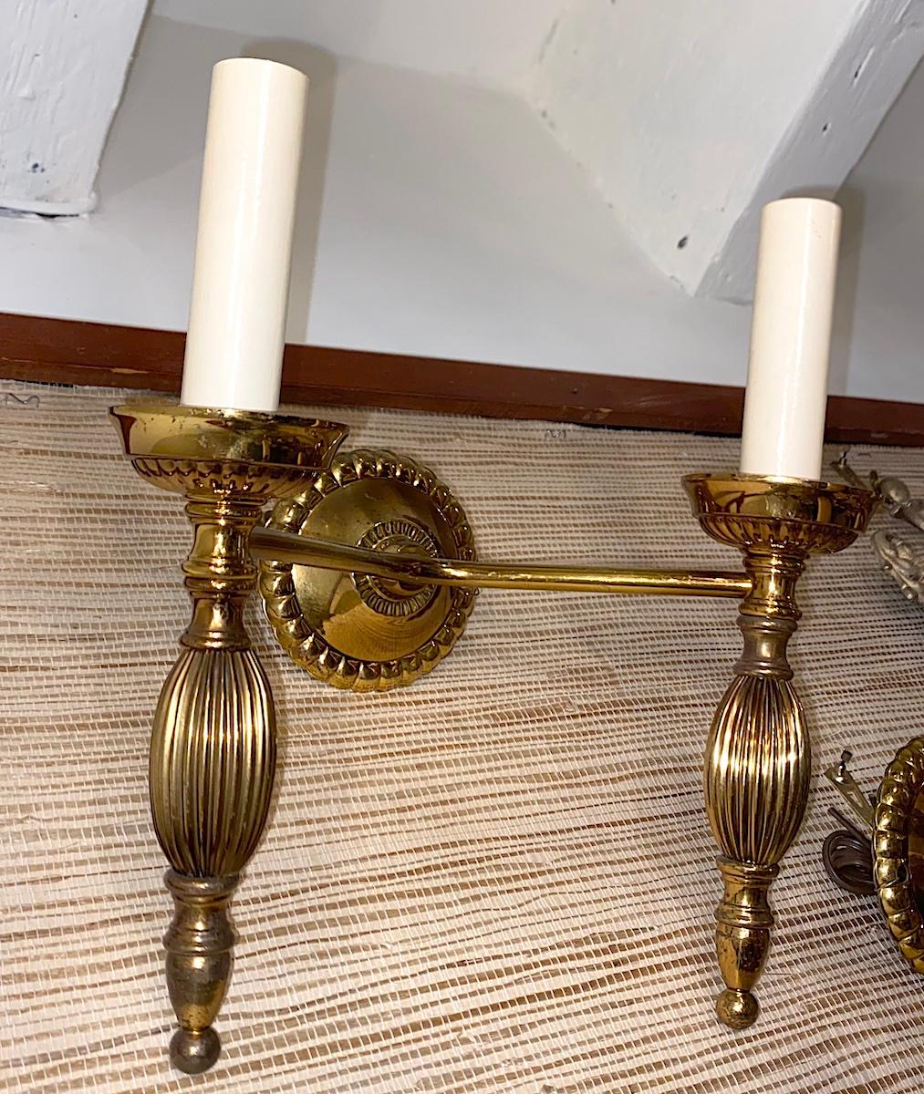 Brass Set of Moderne Gilt Neoclassic Style Sconces, Sold per Pair For Sale