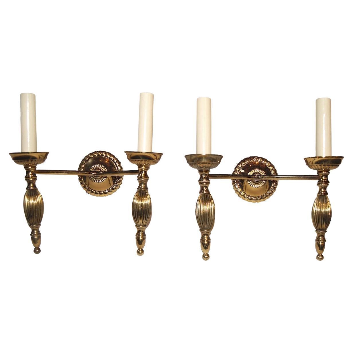 Set of Moderne Gilt Neoclassic Style Sconces, Sold per Pair
