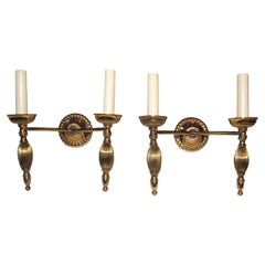 Vintage Set of Moderne Gilt Neoclassic Style Sconces, Sold per Pair