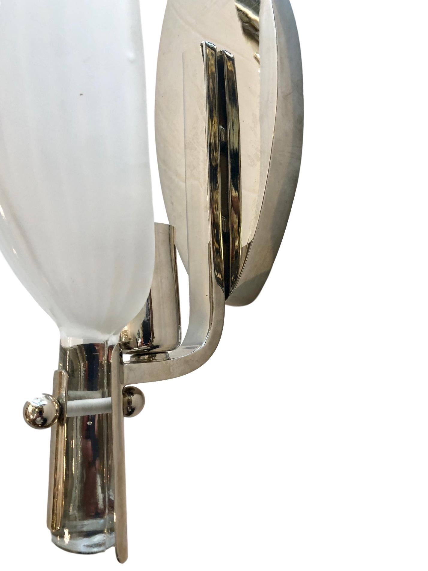 Set of Moderne Glass Leaf Sconces In Good Condition For Sale In New York, NY