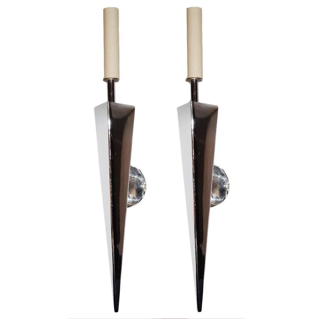 Set of Moderne Nickel-Plated Sconces, Sold in Pairs For Sale