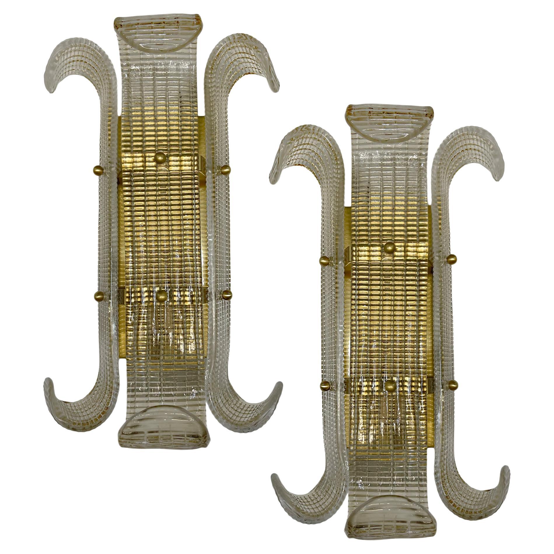 Set of Moderne Style Molded Glass Sconces, Sold Per Pair
