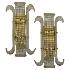 Vintage Set of Moderne Style Molded Glass Sconces, Sold Per Pair