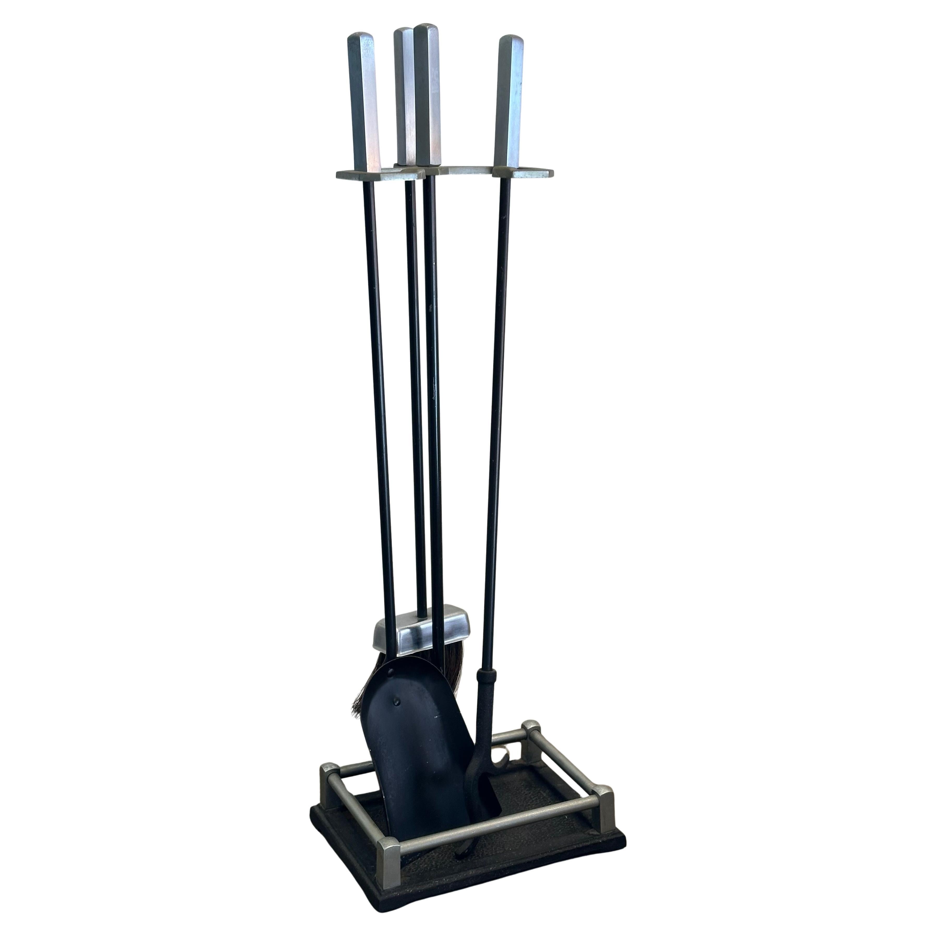 Set of Modernist Fireplace Tools with Steel Handles For Sale 9