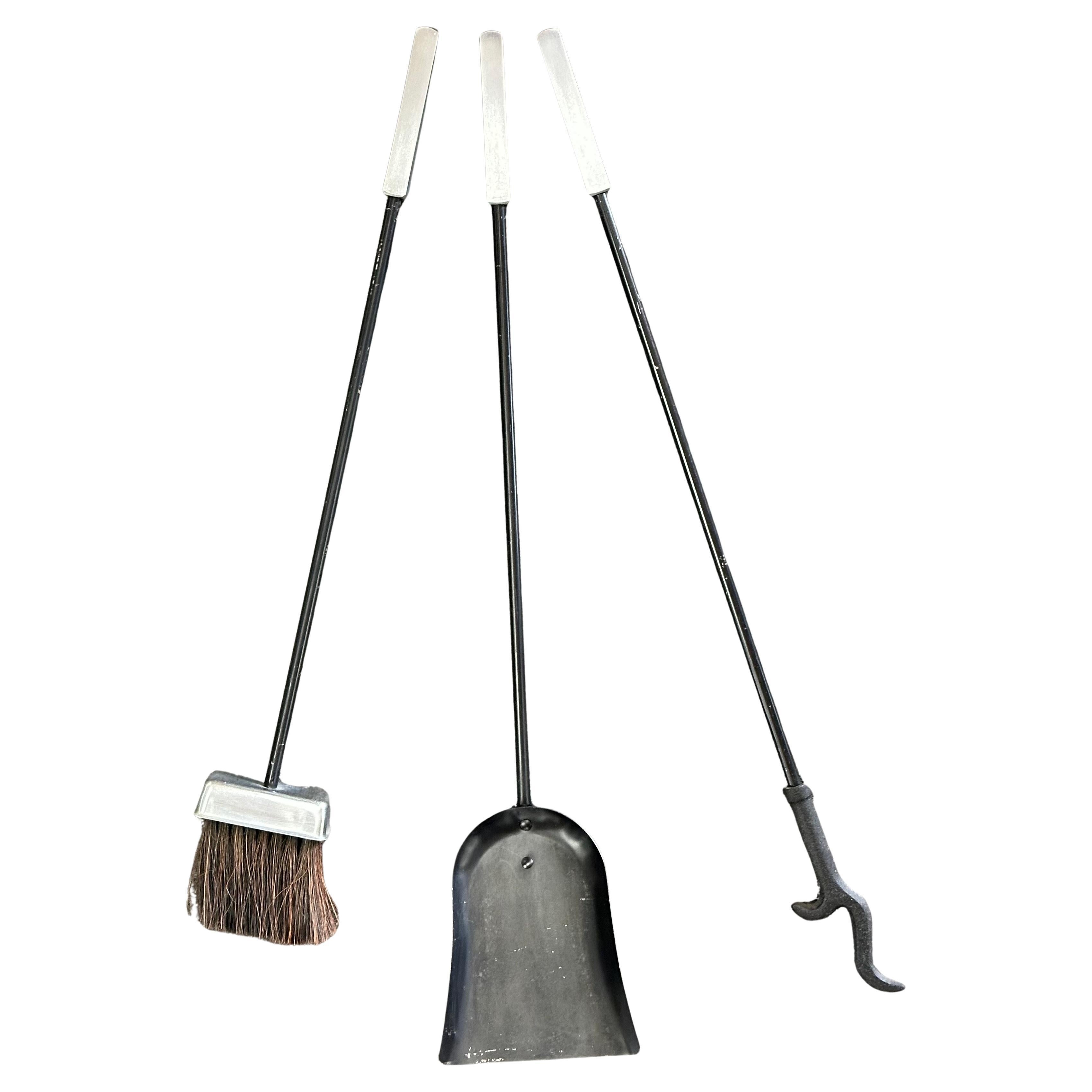 American Set of Modernist Fireplace Tools with Steel Handles For Sale