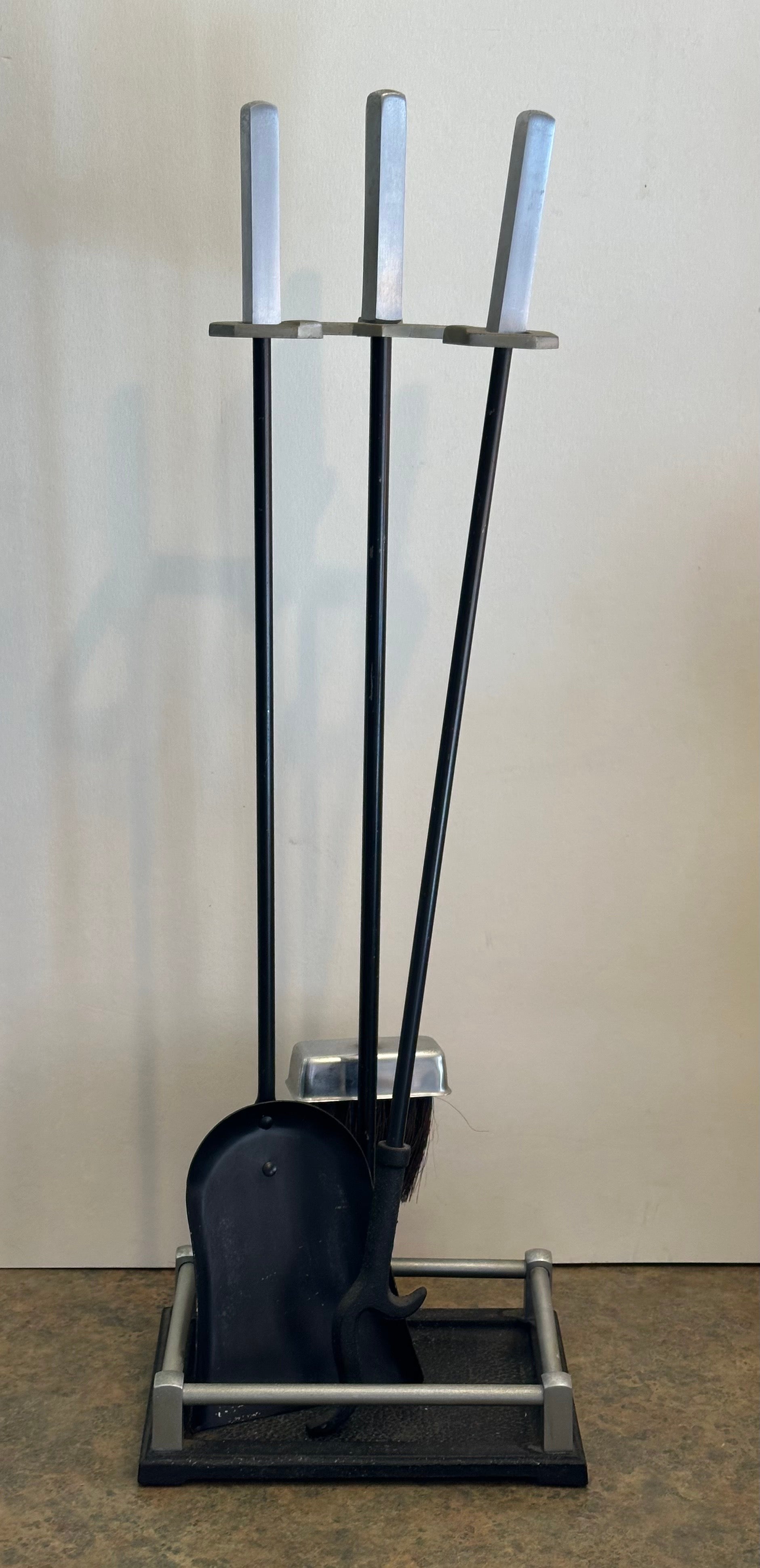 Set of Modernist Fireplace Tools with Steel Handles In Good Condition For Sale In San Diego, CA
