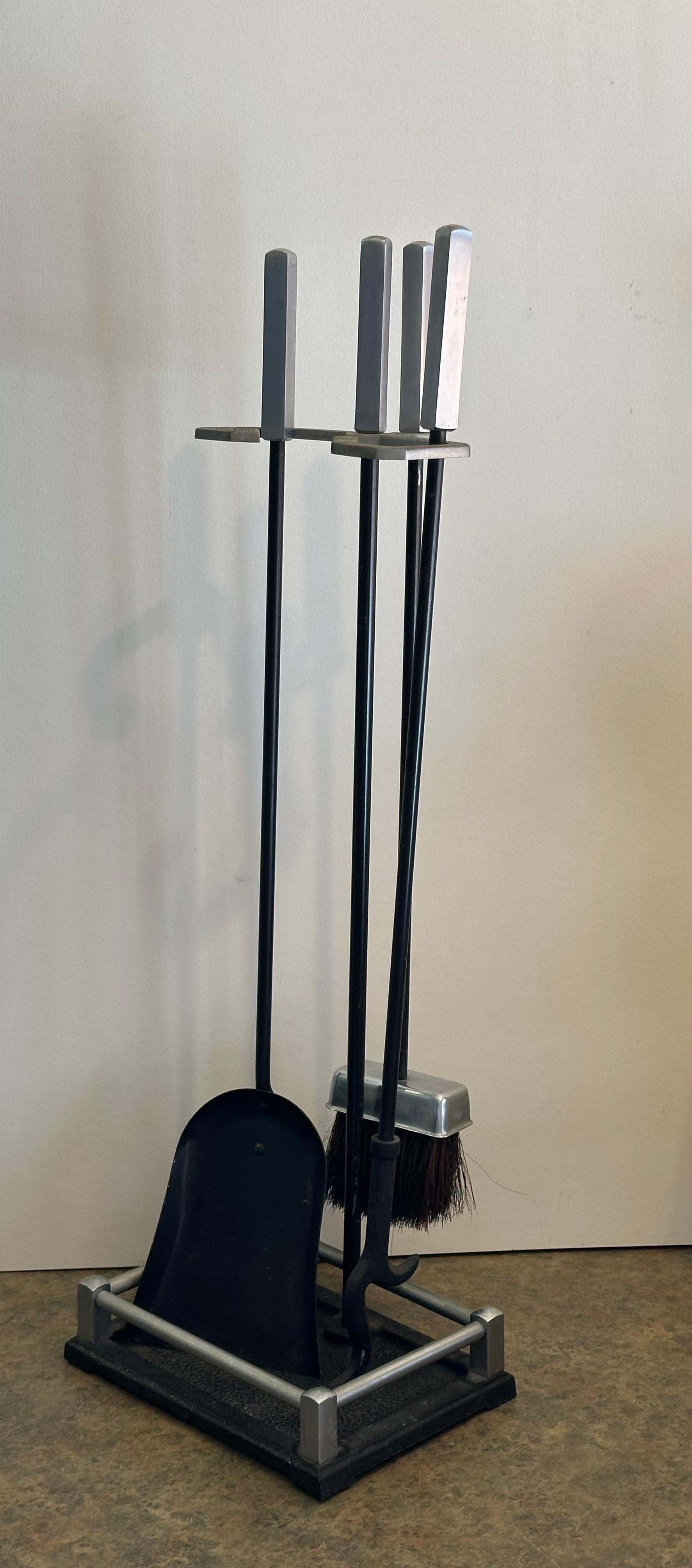 20th Century Set of Modernist Fireplace Tools with Steel Handles For Sale