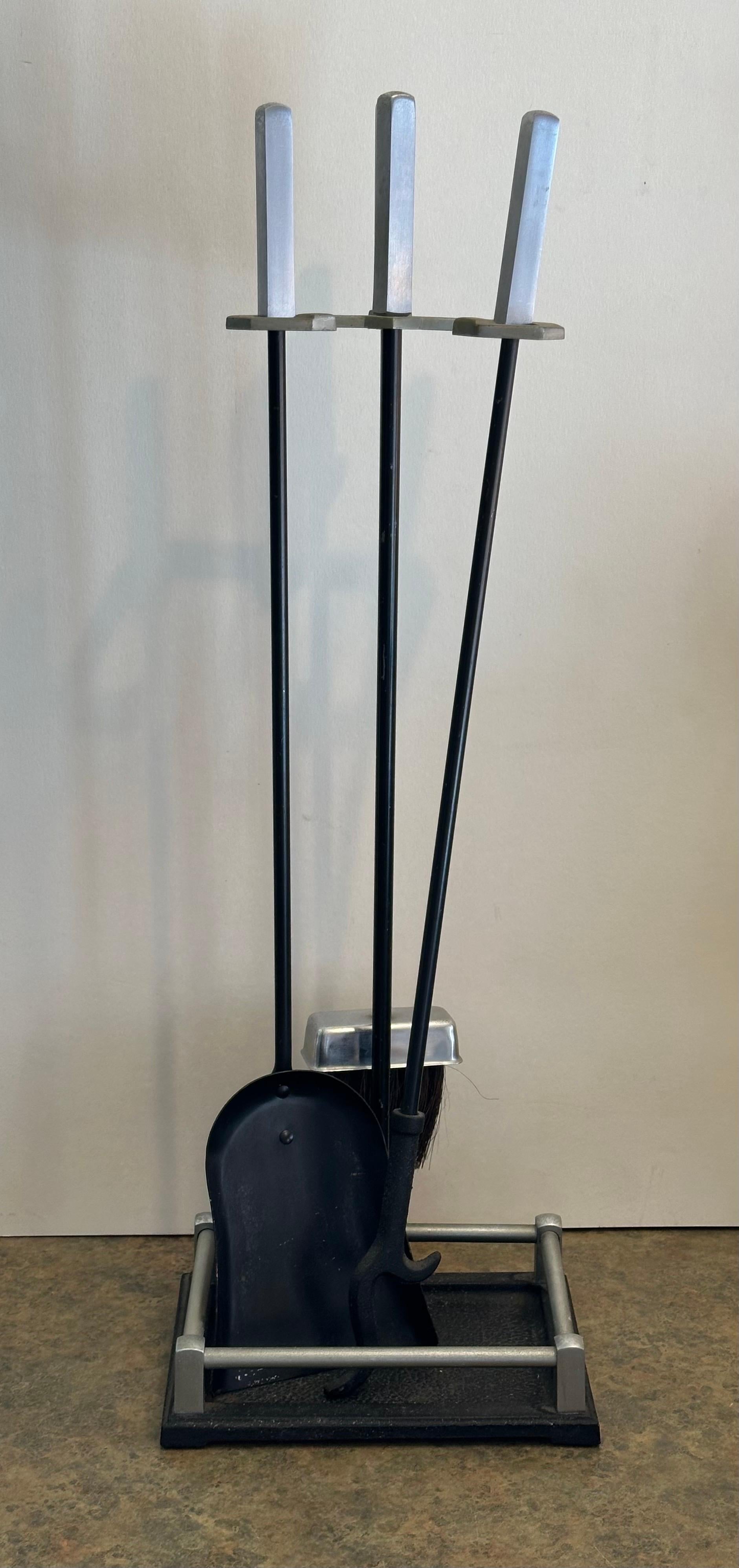 Iron Set of Modernist Fireplace Tools with Steel Handles For Sale
