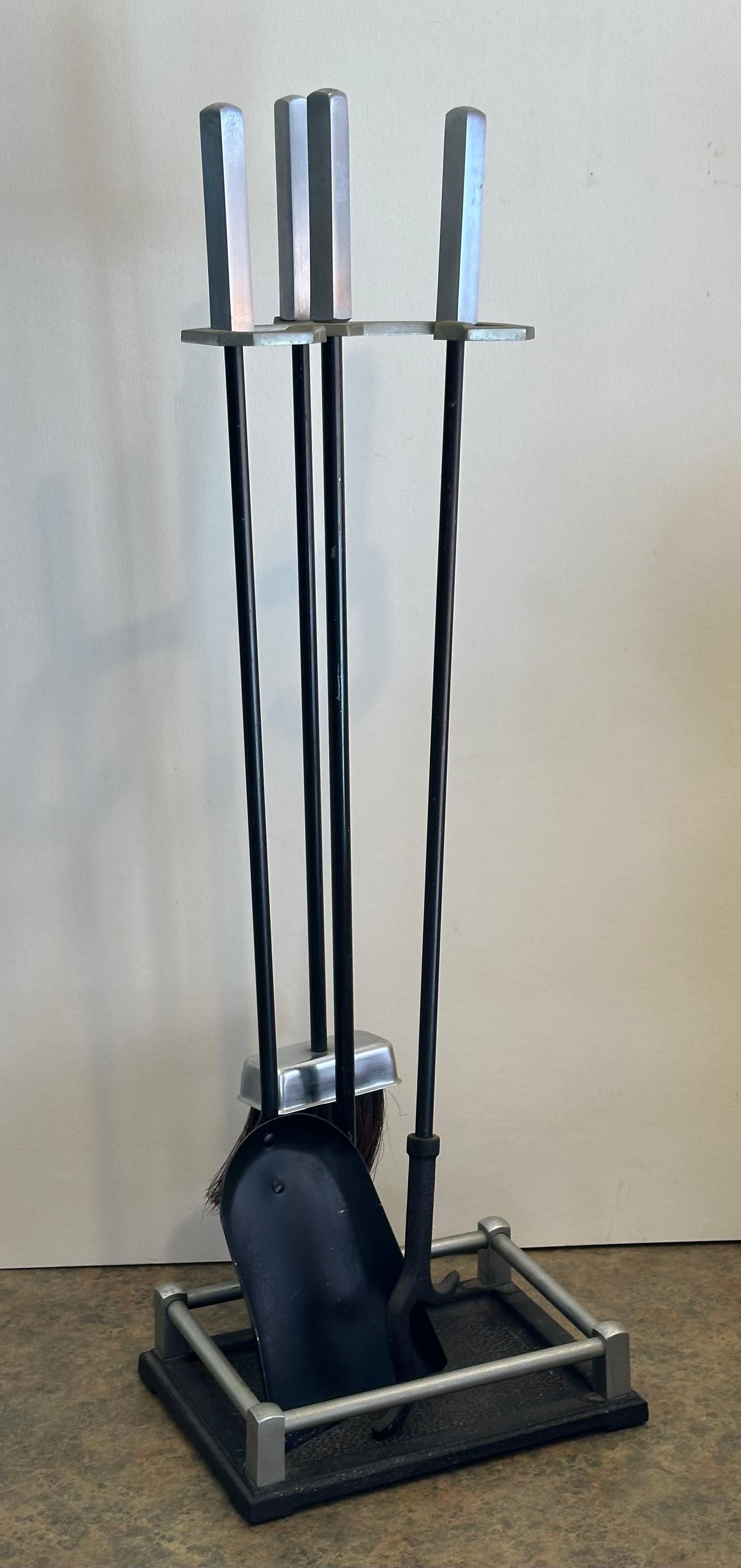 Set of Modernist Fireplace Tools with Steel Handles For Sale 1