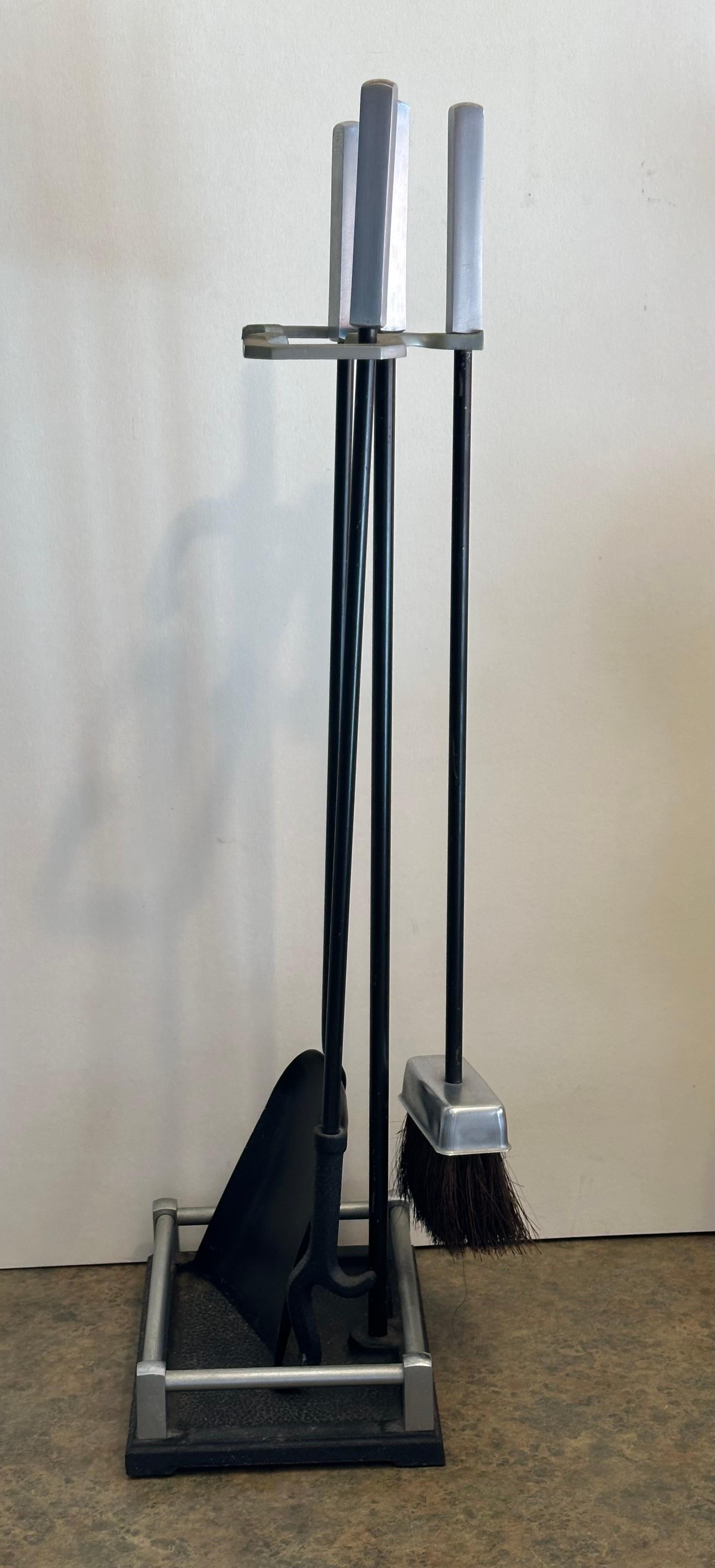 Set of Modernist Fireplace Tools with Steel Handles For Sale 2