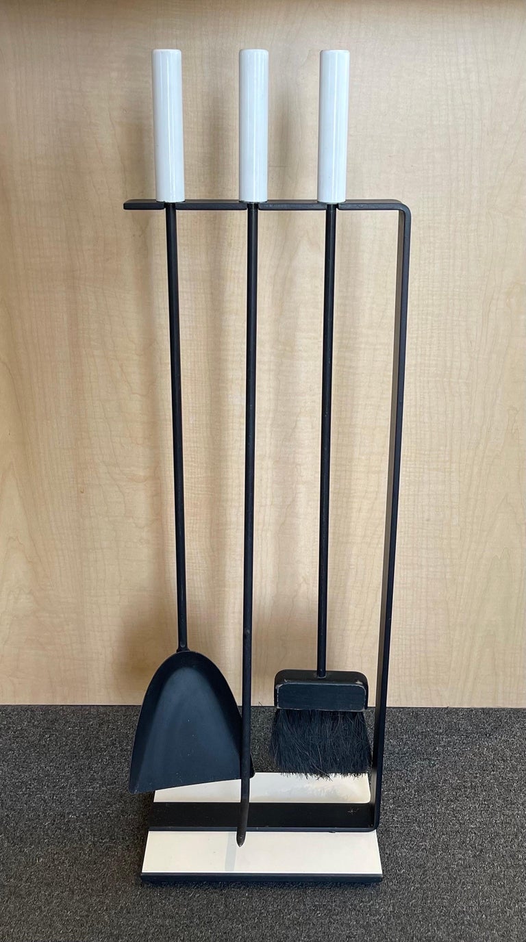 Set of Modernist Fireplace Tools with White Enamel Handles by Pilgrim