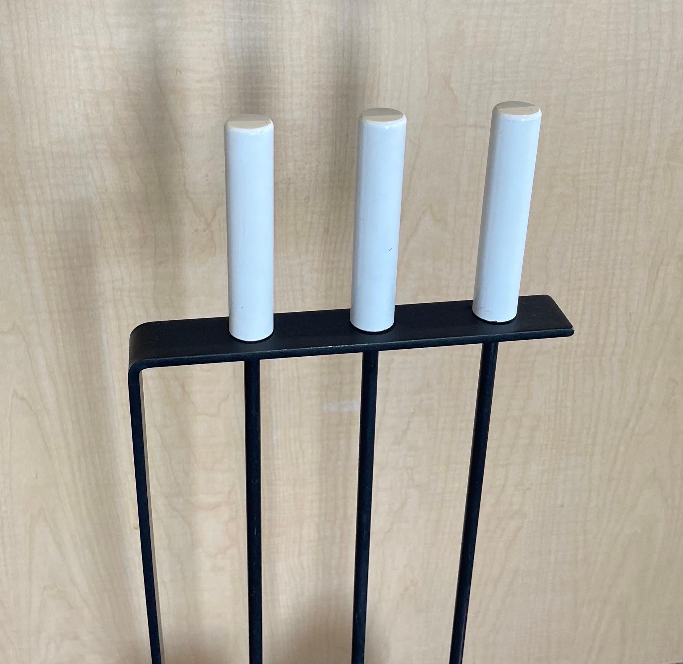 Set of Modernist Fireplace Tools with White Enamel Handles by Pilgrim In Good Condition For Sale In San Diego, CA