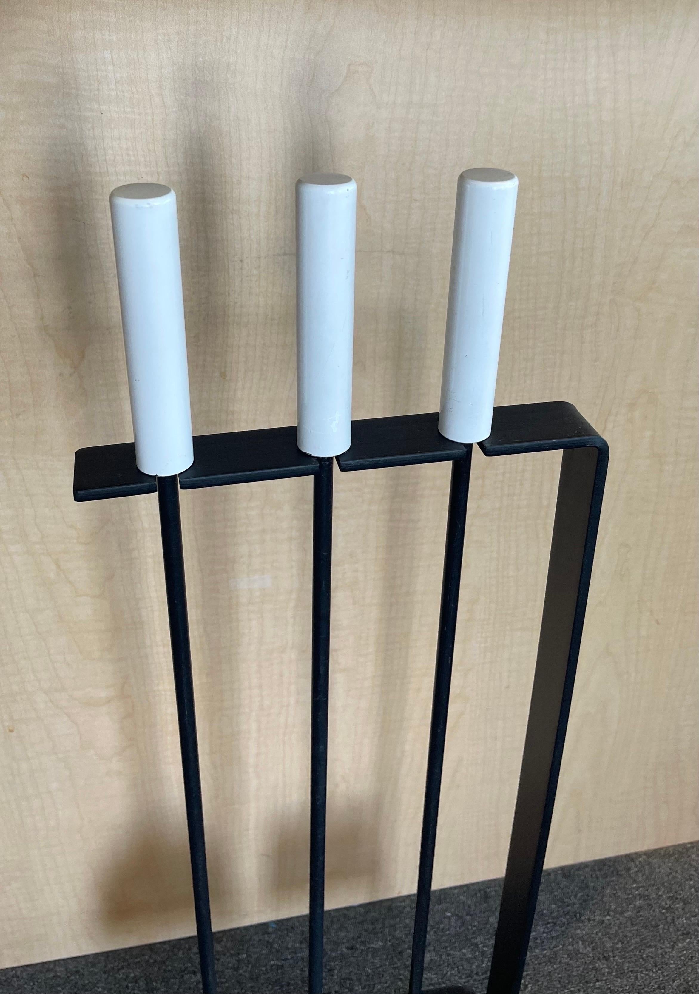 20th Century Set of Modernist Fireplace Tools with White Enamel Handles by Pilgrim For Sale