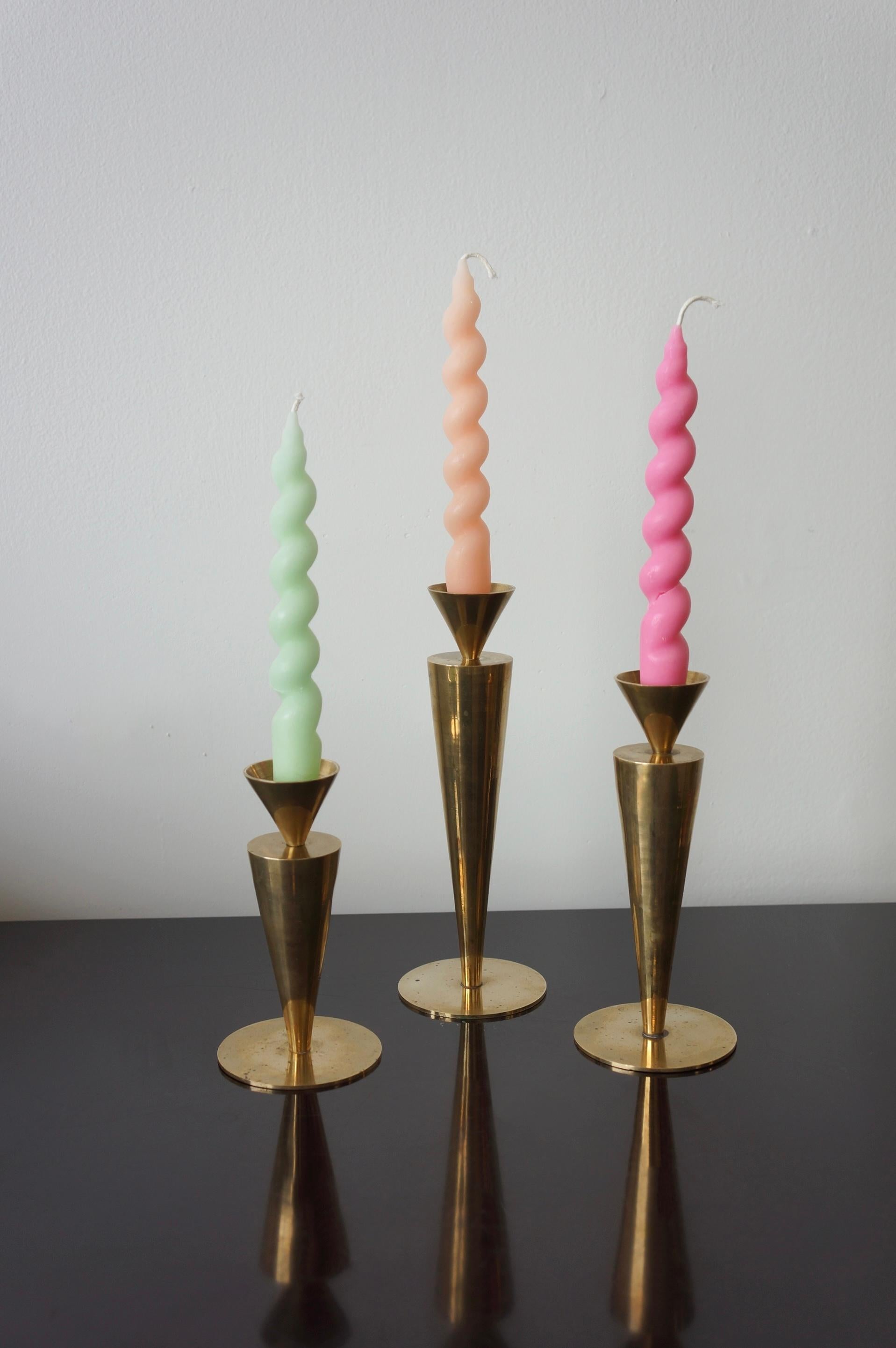 Set of Modernist Sculptural Brass Candleholder  4